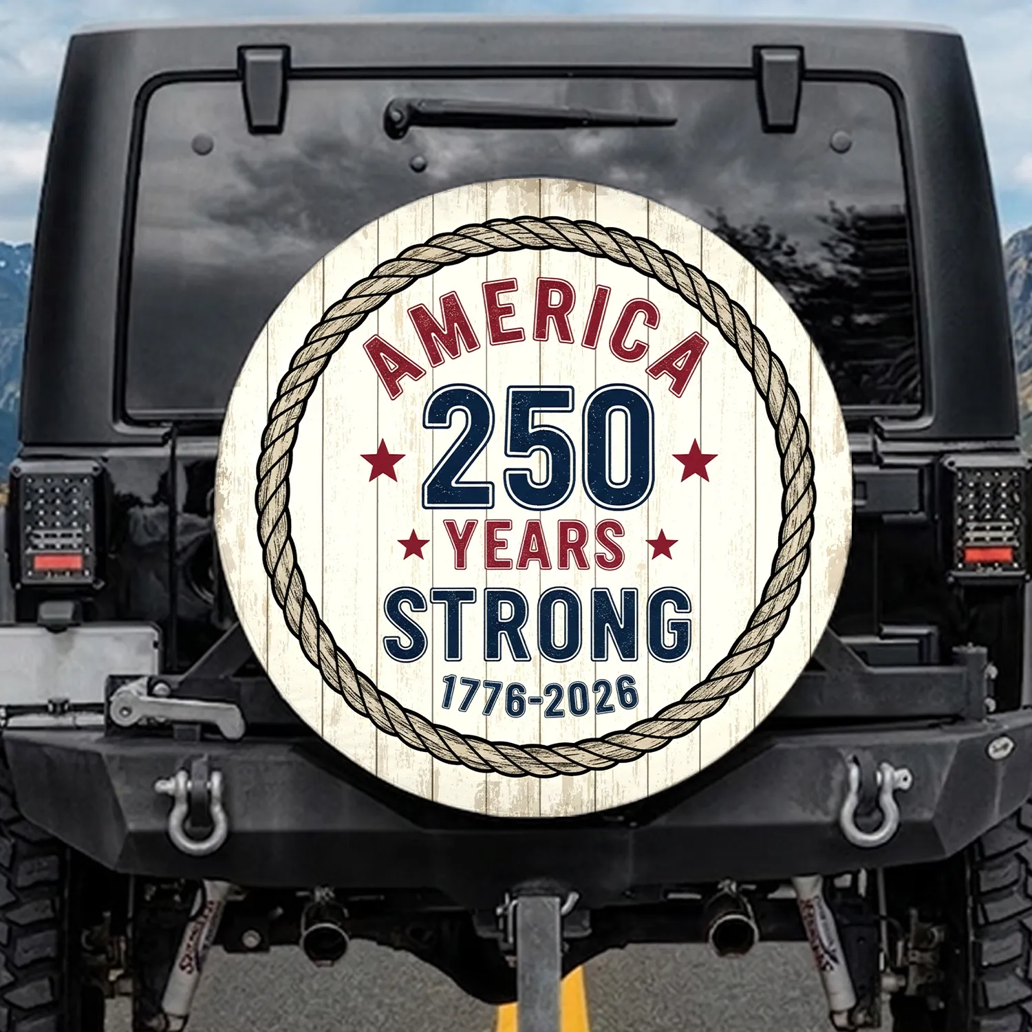 America 250 Years Strong 1776-2026 Distressed Patriotic Art - USA Anniversary Gift for Veterans Spare Tire Cover - 1
