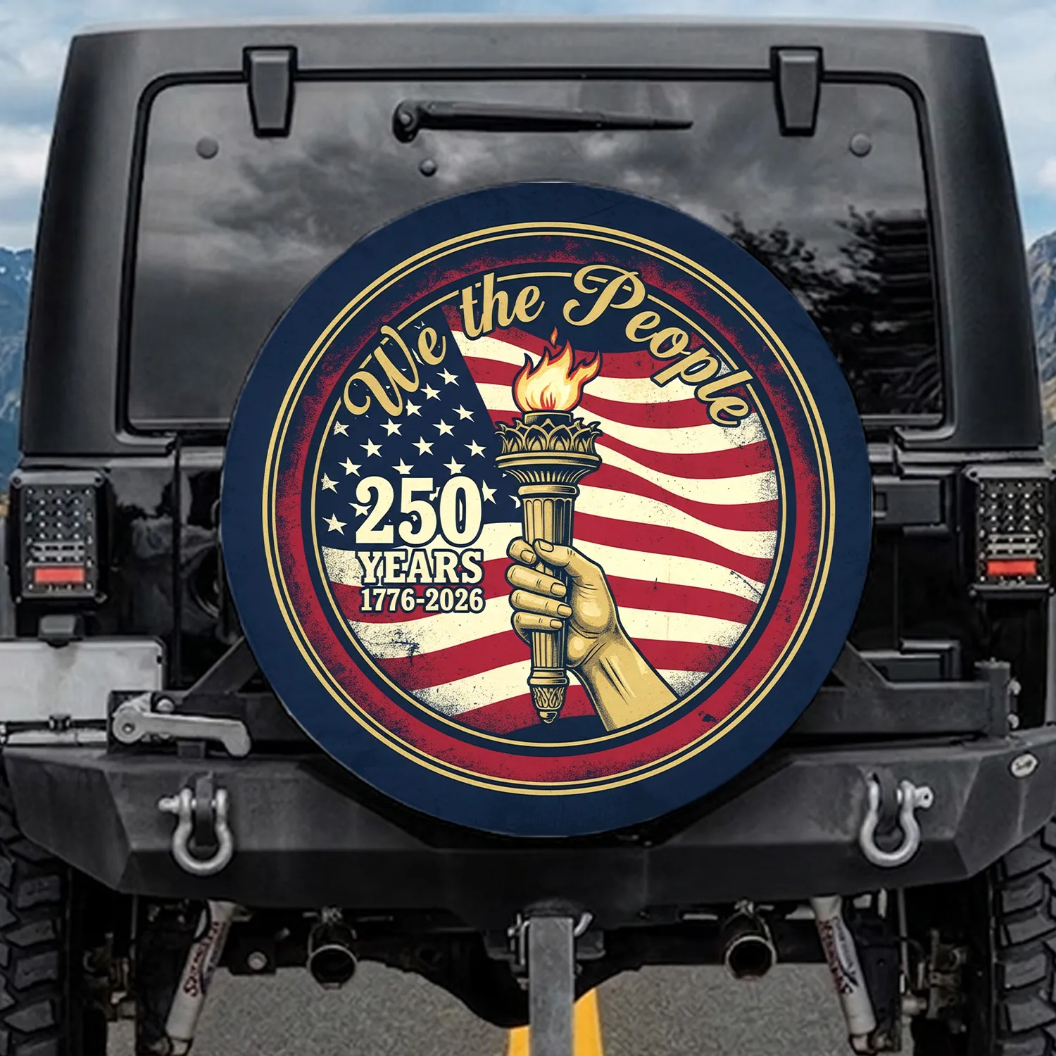 Torch of Liberty American Flag 250 Years 1776-2026 - We the People USA 250th Anniversary Spare Tire Cover - 1
