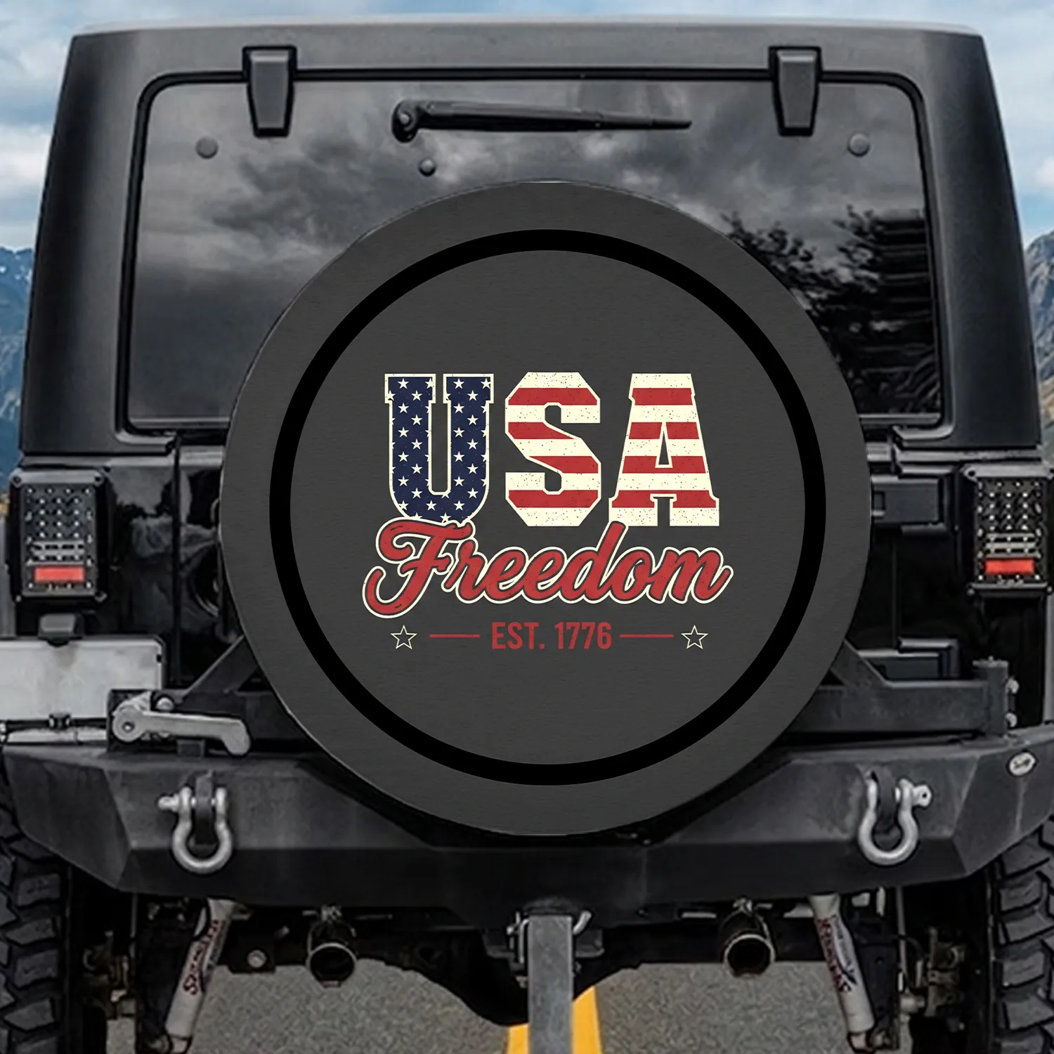 Distressed USA Freedom 1776 Patriotic Art - Independence Day Gift for Dad & Veterans Spare Tire Cover - 1