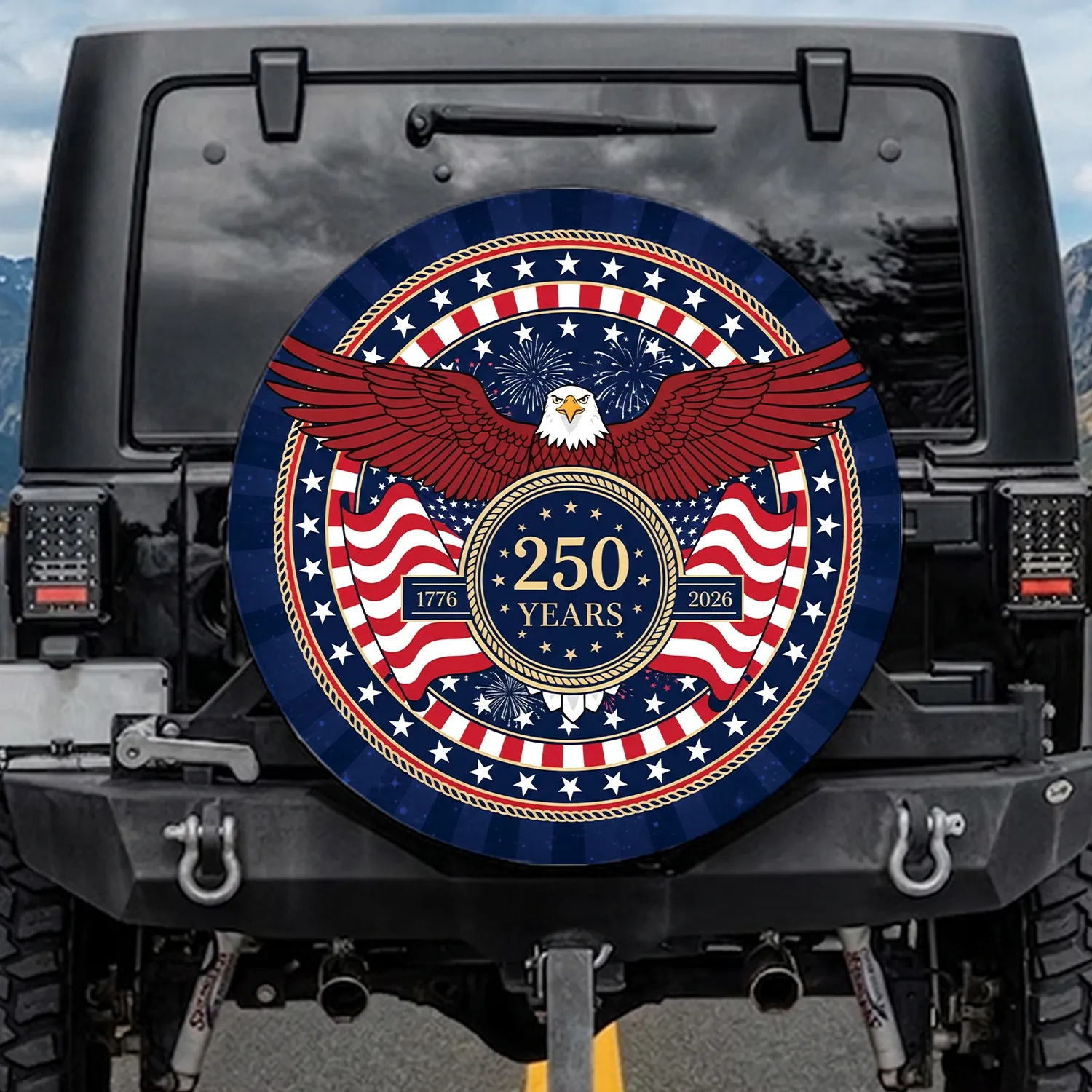 Bald Eagle American Flag 1776-2026 - USA 250th Anniversary Freedom Celebration Spare Tire Cover - 1