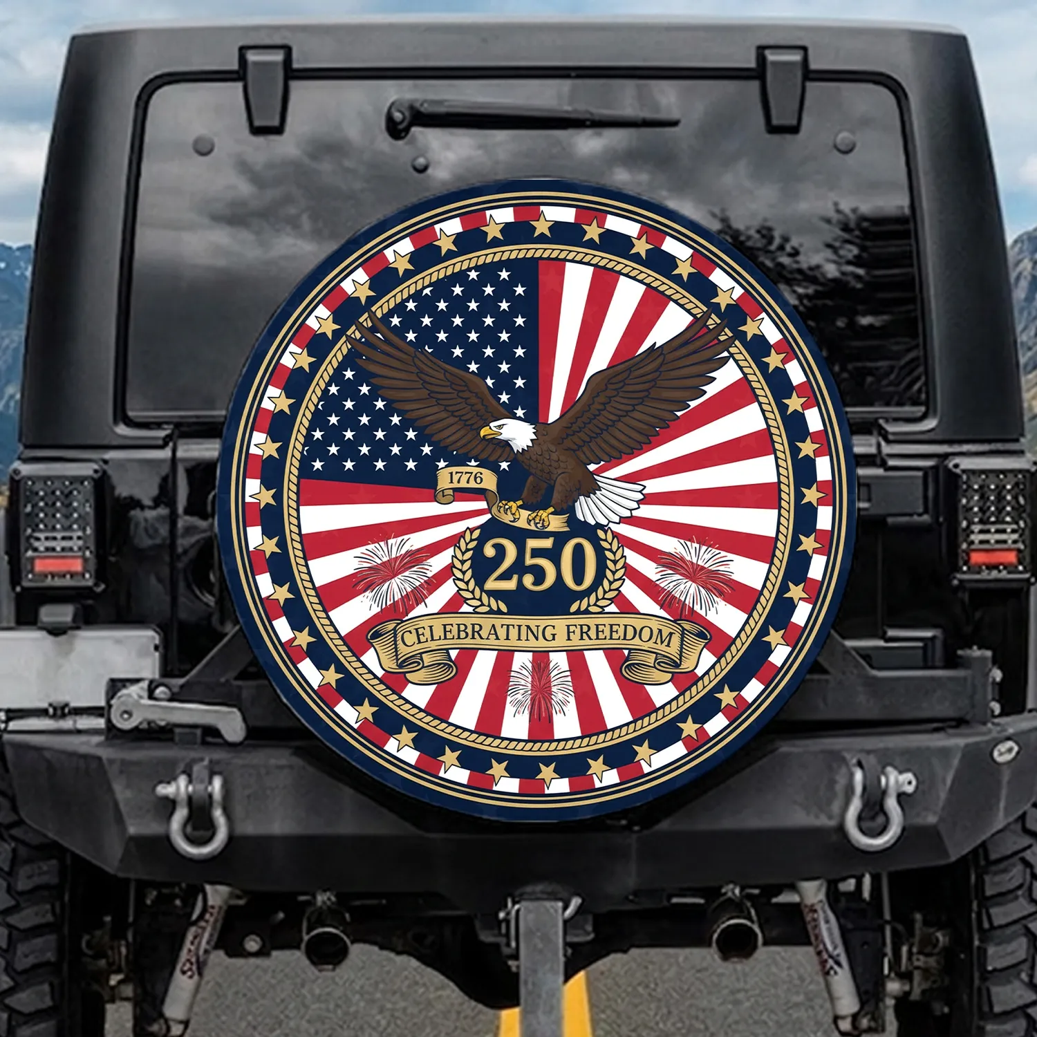 Bald Eagle American Flag 1776-2026 - USA 250th Anniversary Freedom Celebration Spare Tire Cover - 1