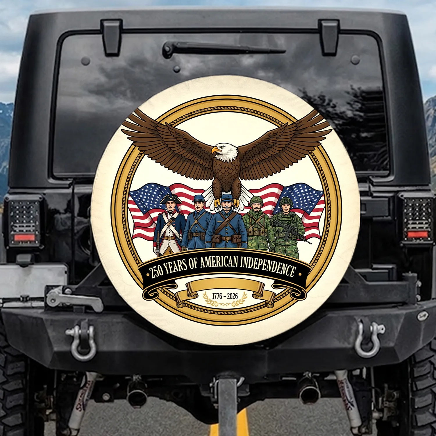 Bald Eagle American Flag 1776-2026 - USA 250th Anniversary Patriotic Gift for Veterans Spare Tire Cover - 1