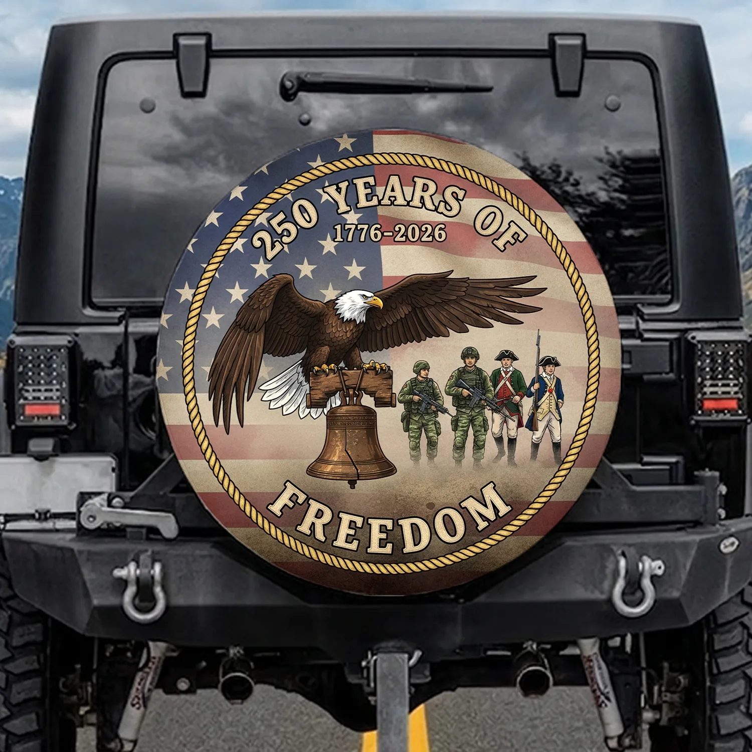 Bald Eagle Liberty Bell American Flag Minutemen 1776-2026 - USA 250th Anniversary Freedom Spare Tire Cover - 1