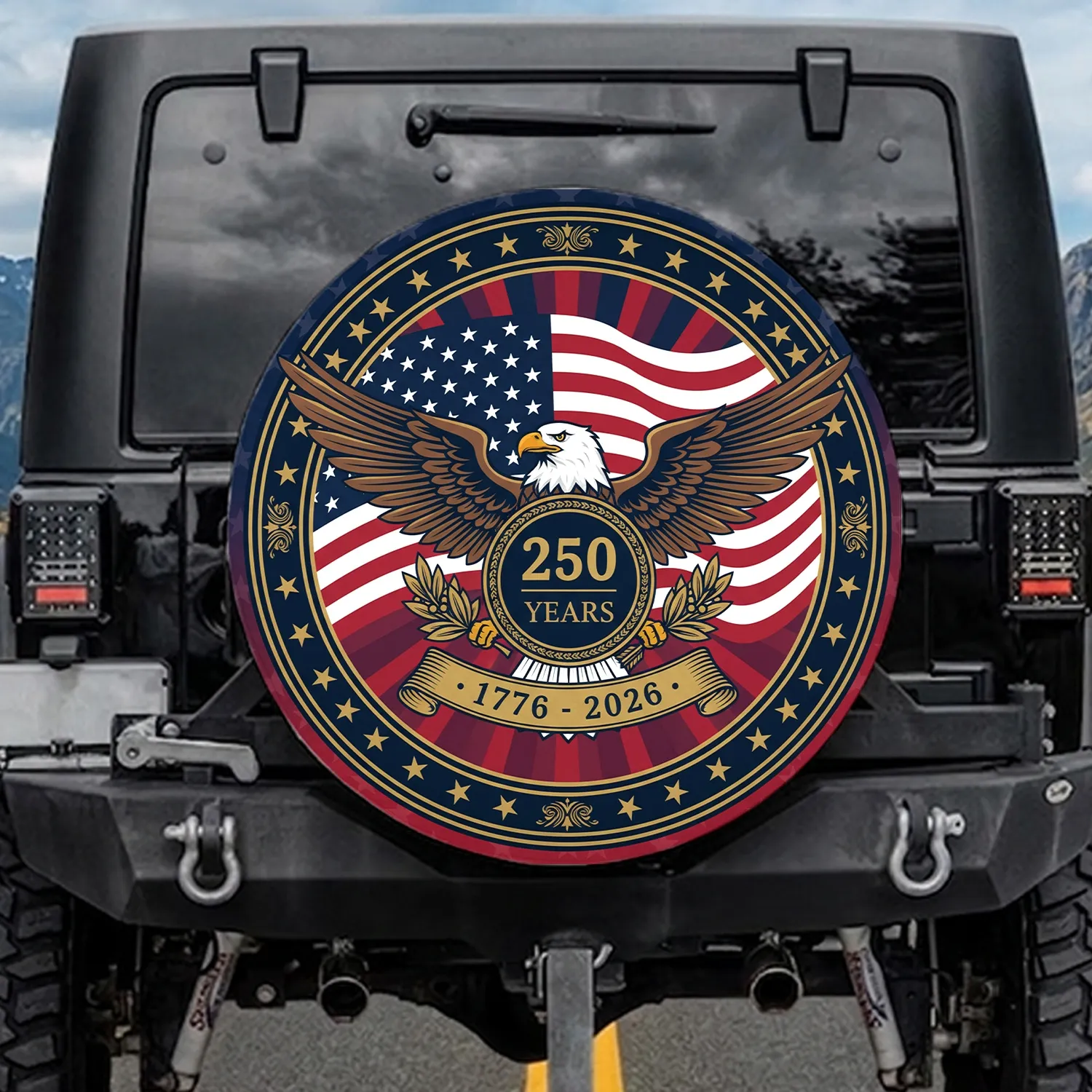 Bald Eagle American Flag 1776-2026 - USA 250th Anniversary Independence Day Gift for Dad Spare Tire Cover - 1