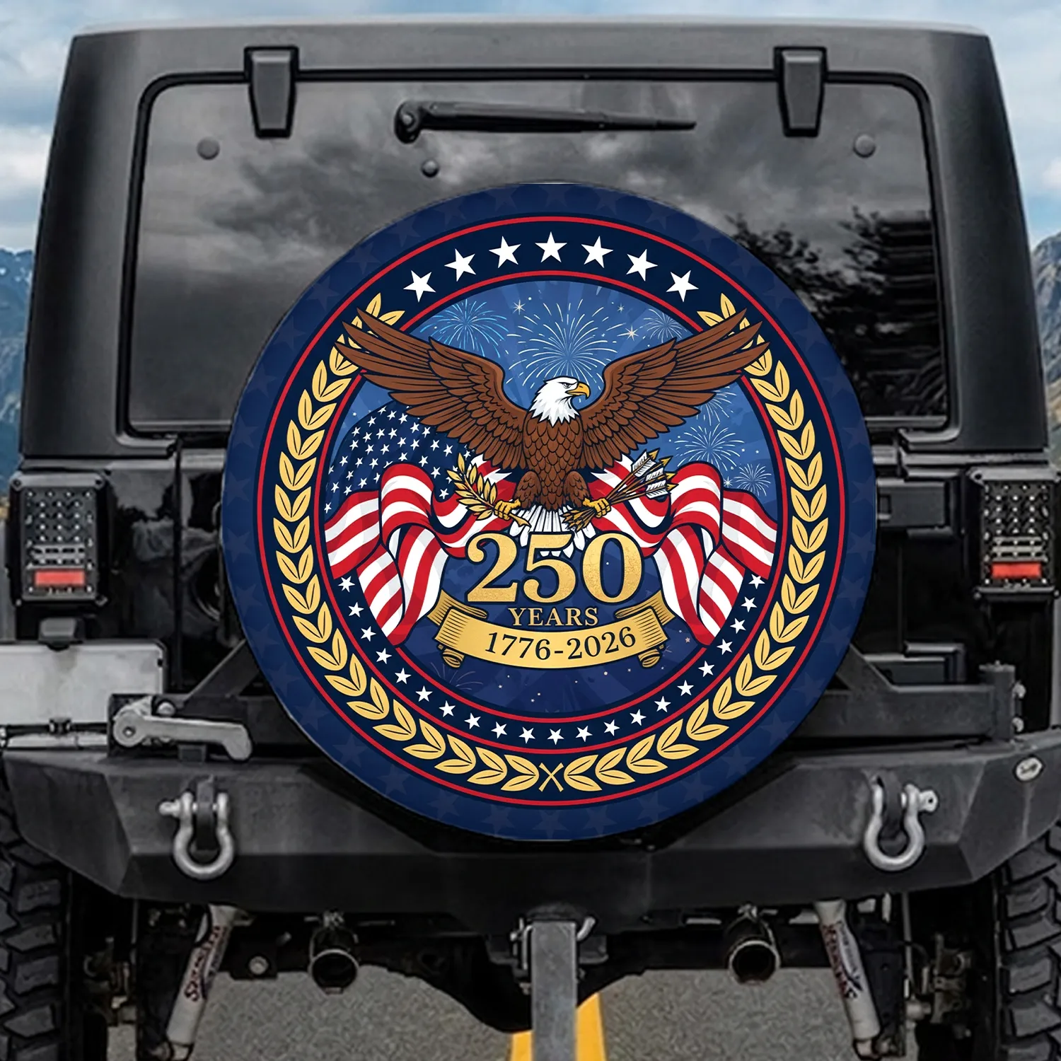 Bald Eagle American Flag 1776-2026 - USA 250th Anniversary Independence Day Gift for Dad Spare Tire Cover - 1