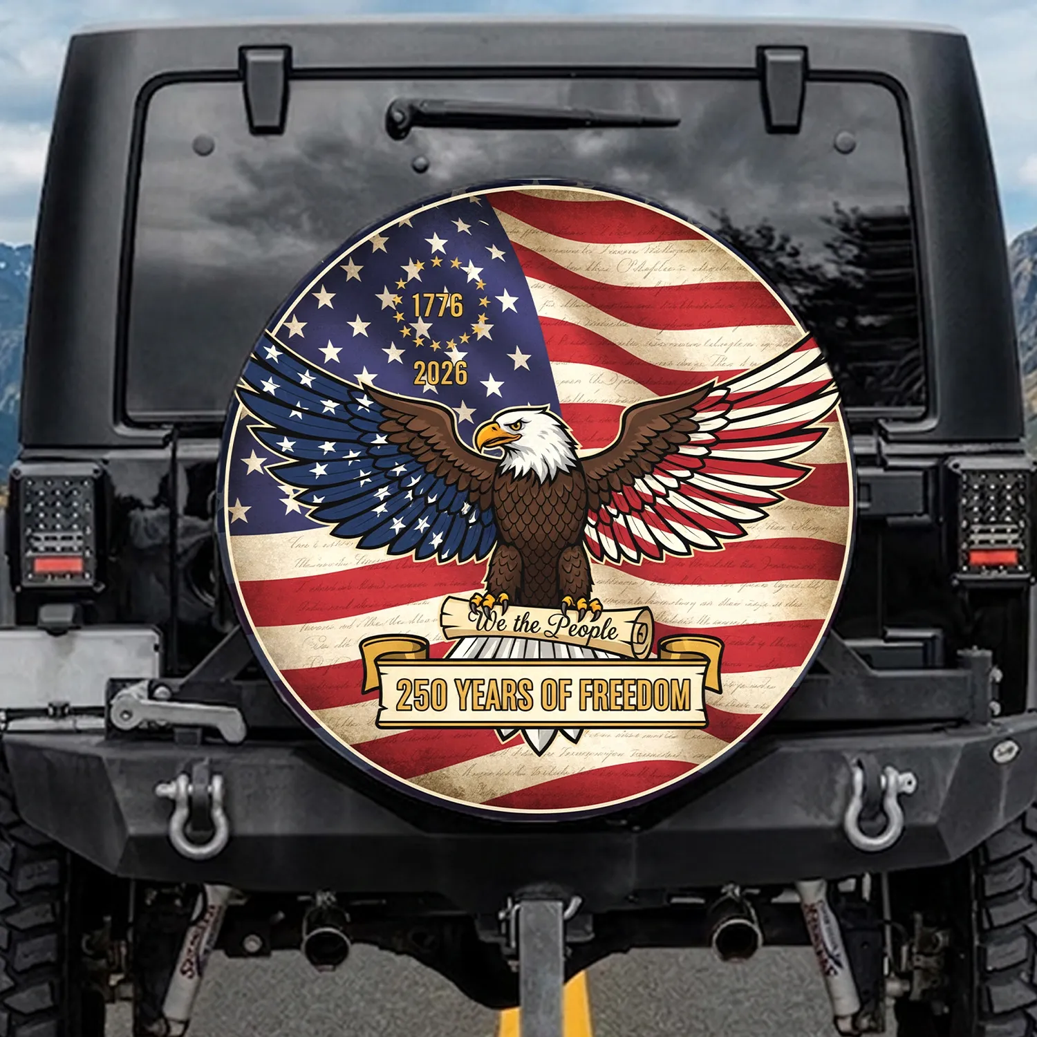 Bald Eagle American Flag We The People 1776-2026 Preamble - USA 250th Anniversary Spare Tire Cover - 1