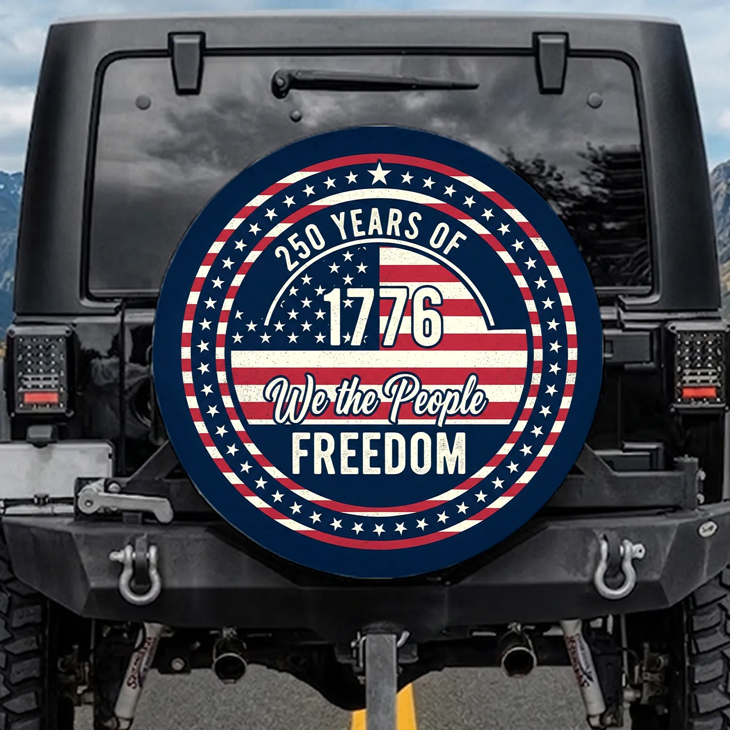 Distressed American Flag We The People 1776 - USA 250th Anniversary (1776-2026) for Veterans Spare Tire Cover - 1