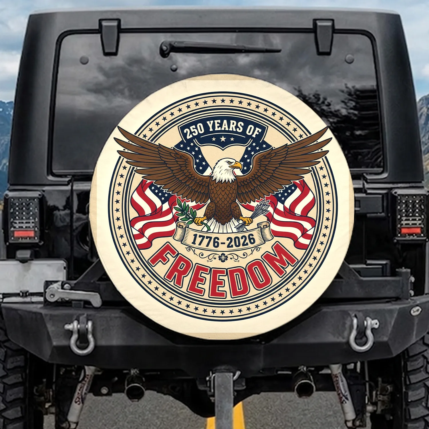 Bald Eagle American Flag 1776-2026 - USA 250 Years of Freedom Independence Day Spare Tire Cover - 1
