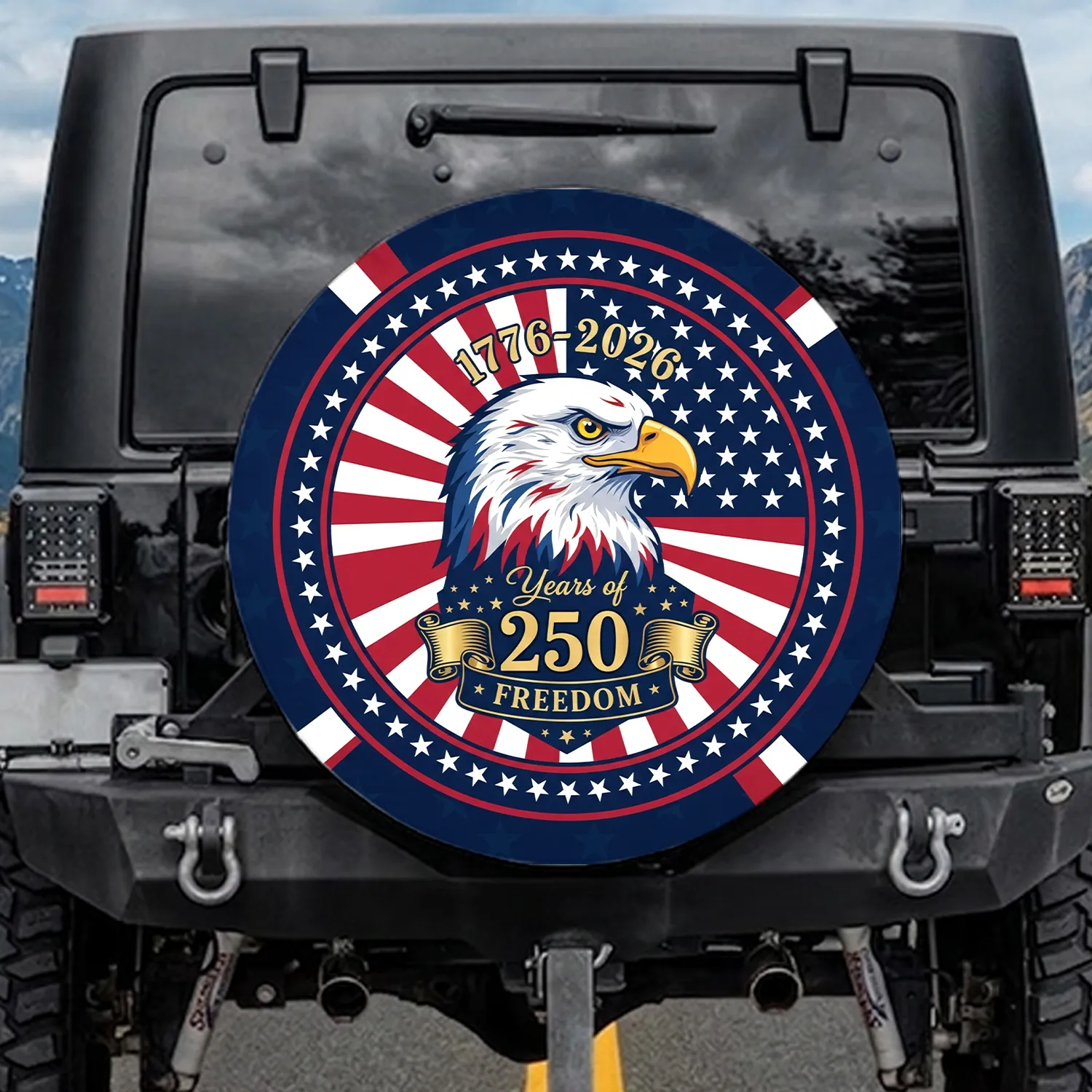 Bald Eagle American Flag 1776-2026 USA 250 Years of Freedom Patriotic Independence Day Spare Tire Cover - 1