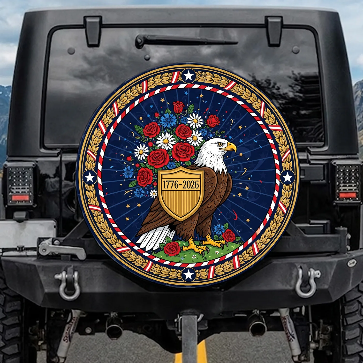 Bald Eagle 1776-2026 Shield - USA 250th Anniversary Independence Day for Veterans Spare Tire Cover - 1