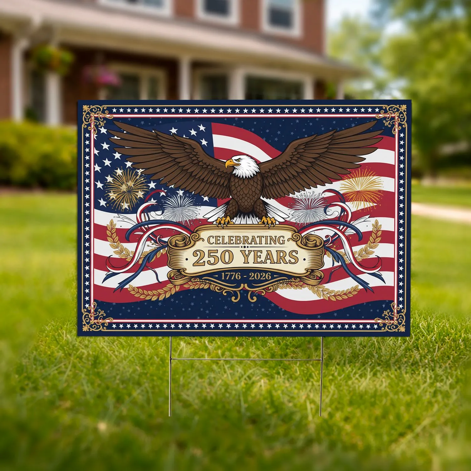 Bald Eagle American Flag 1776-2026 - USA 250th Anniversary Patriotic Holiday Yard Sign - 1