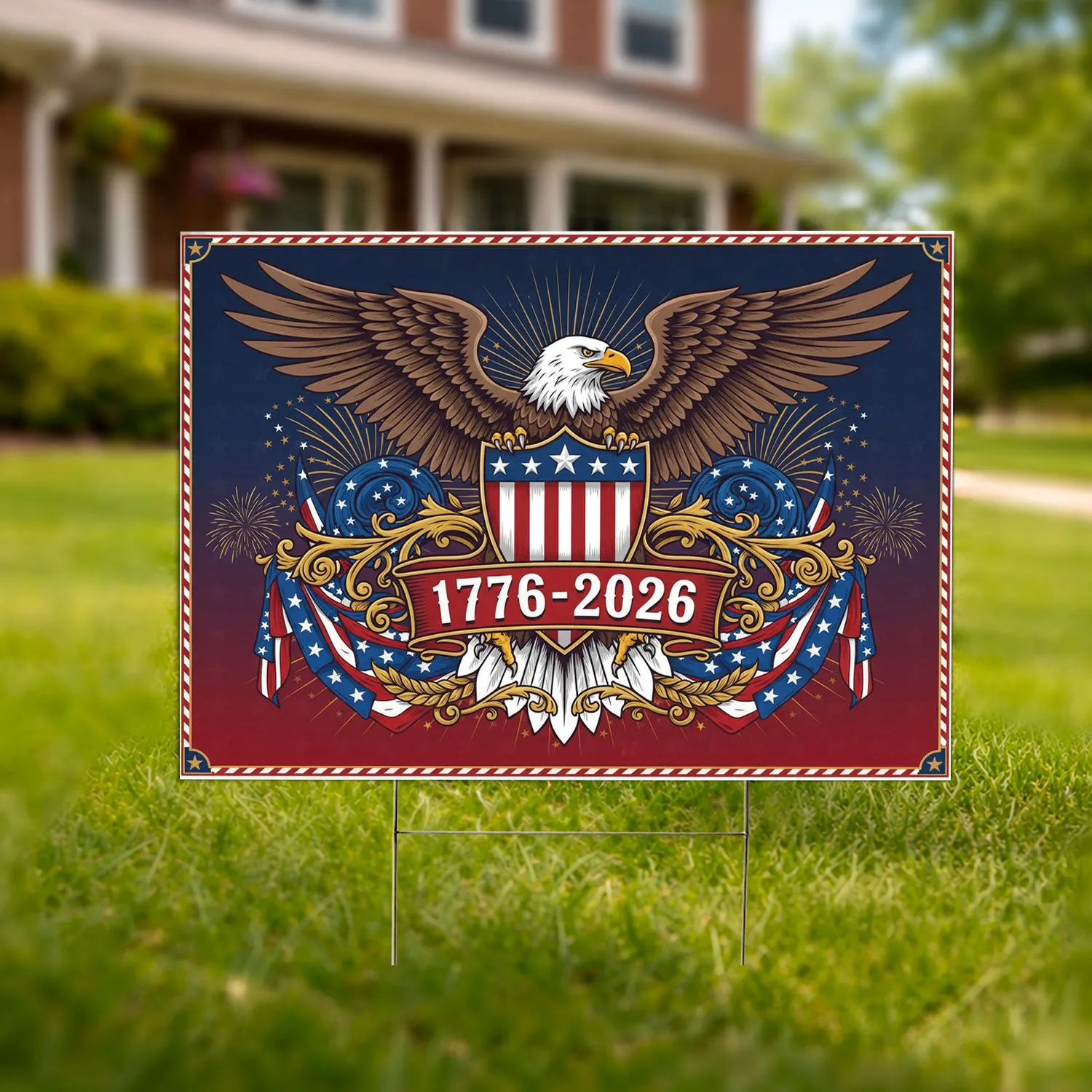 Bald Eagle Patriotic Shield 1776-2026 - USA 250th Anniversary Gift for Dad Yard Sign - 1
