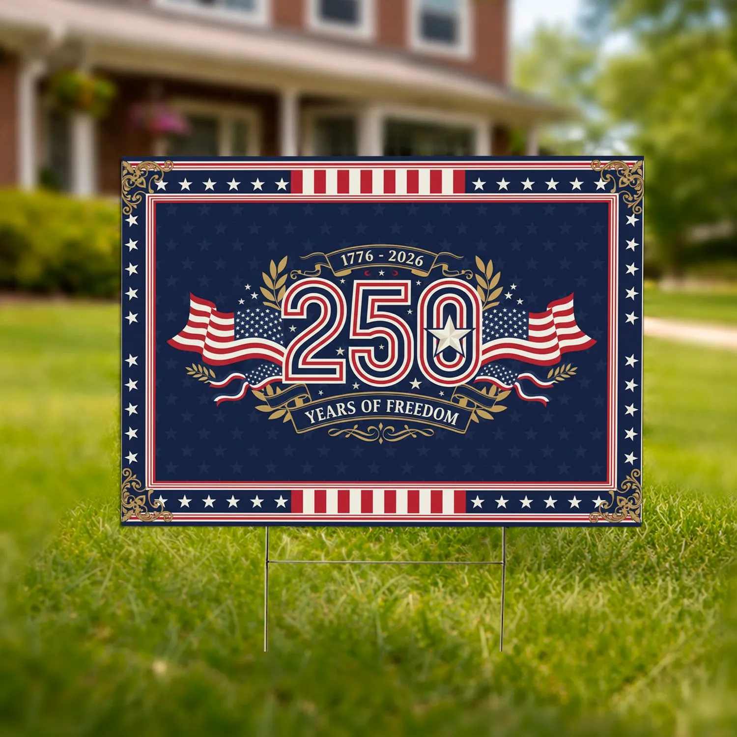 250 Years of Freedom Emblem American Flag 1776-2026 - USA 250th Anniversary Historic Yard Sign - 1