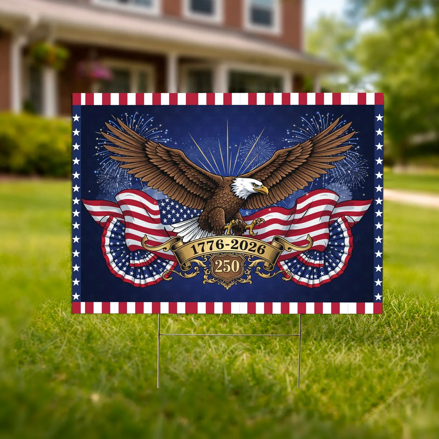 Bald Eagle American Flag 1776-2026 - USA 250th Anniversary Independence Day Decor Yard Sign - 1