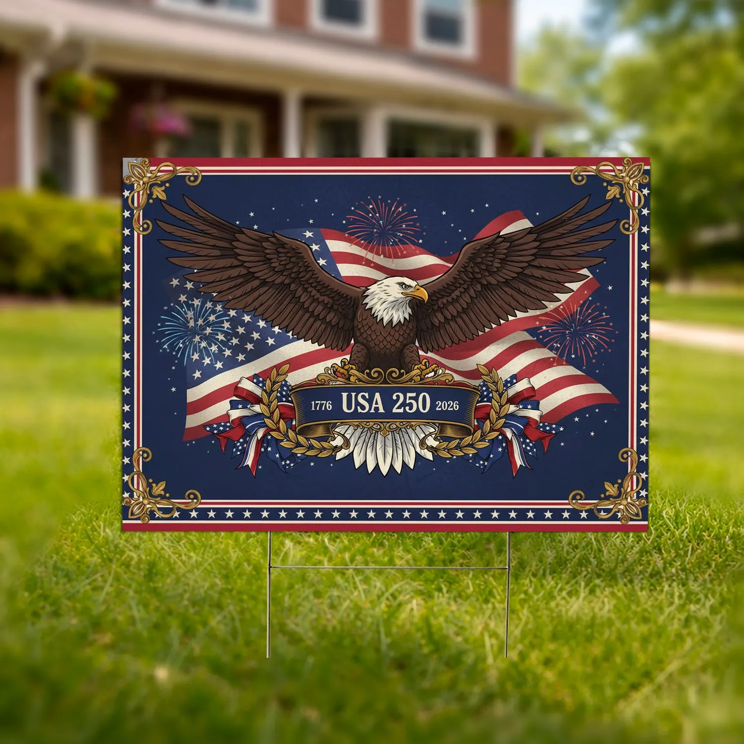 Bald Eagle American Flag 1776-2026 - USA 250th Anniversary Vintage Americana Yard Sign - 1