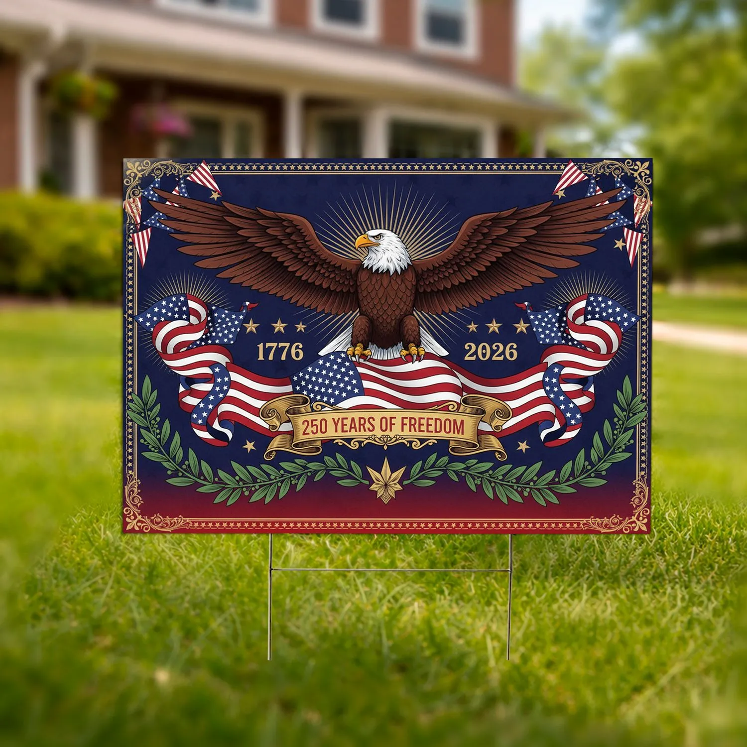 Bald Eagle American Flag 1776-2026 - USA 250 Years of Freedom Independence Day Gift for Dad Yard Sign - 1