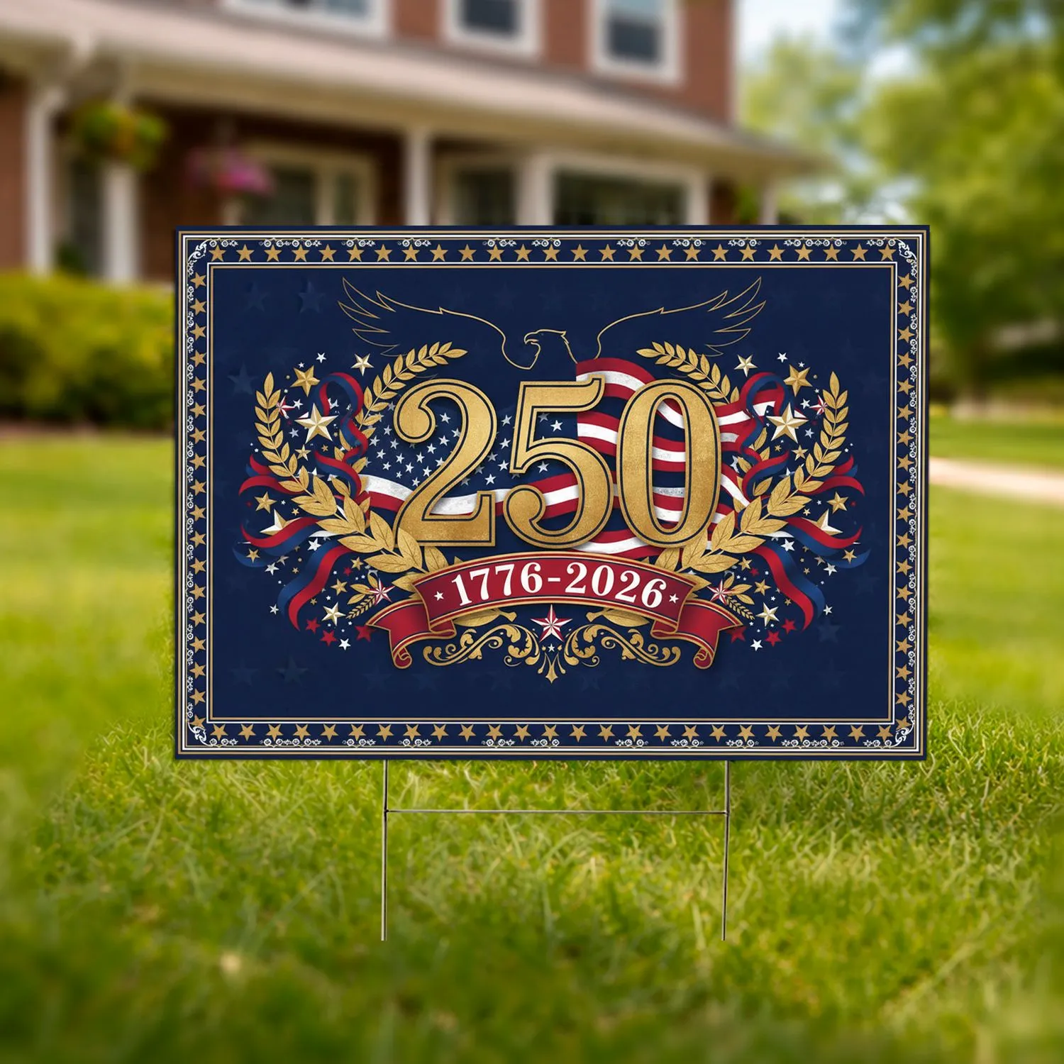 Bold 250th Anniversary Emblem American Flag Bald Eagle 1776-2026 USA Heritage Yard Sign - 1
