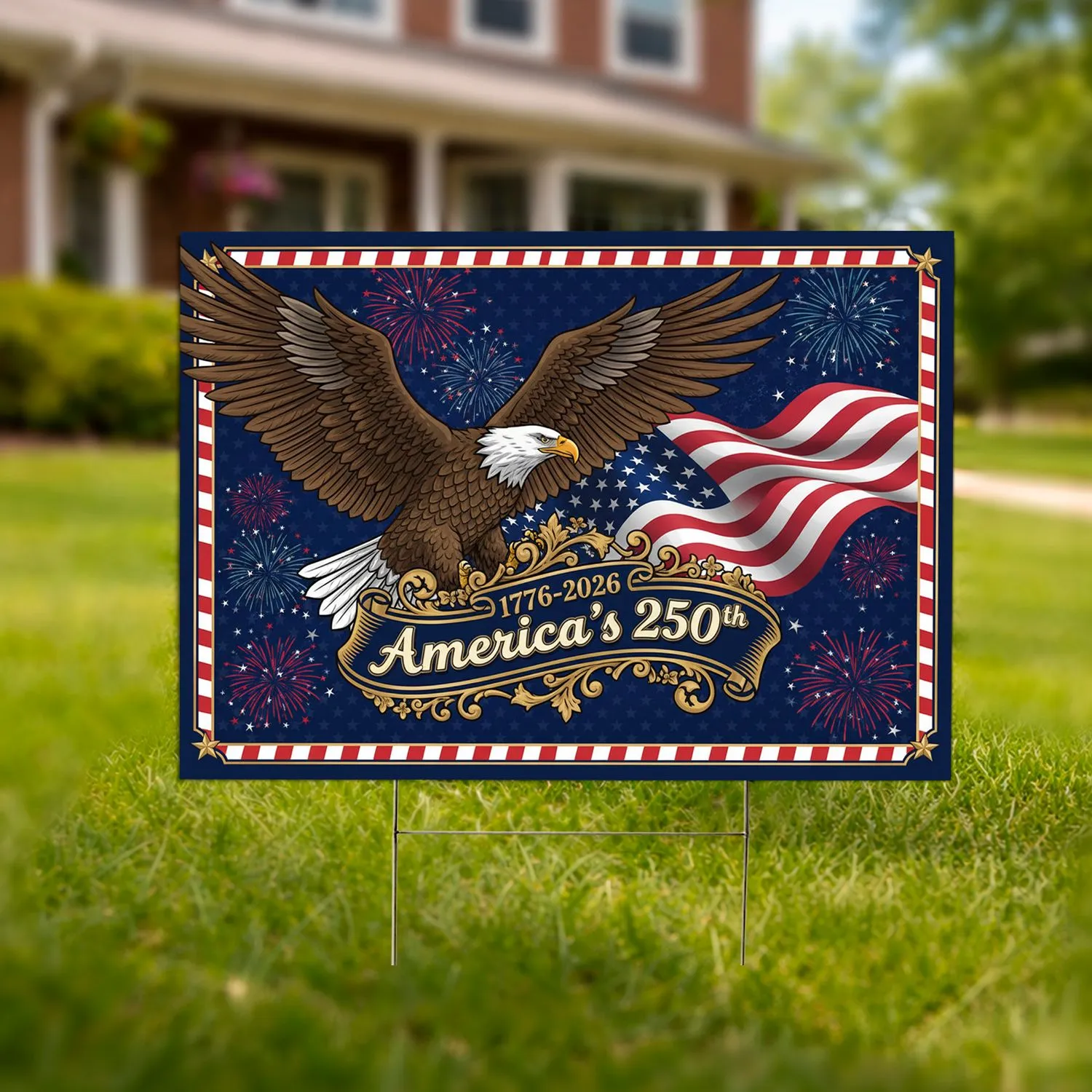 Bald Eagle American Flag 1776-2026 - USA 250th Anniversary Gift for Veterans Yard Sign - 1