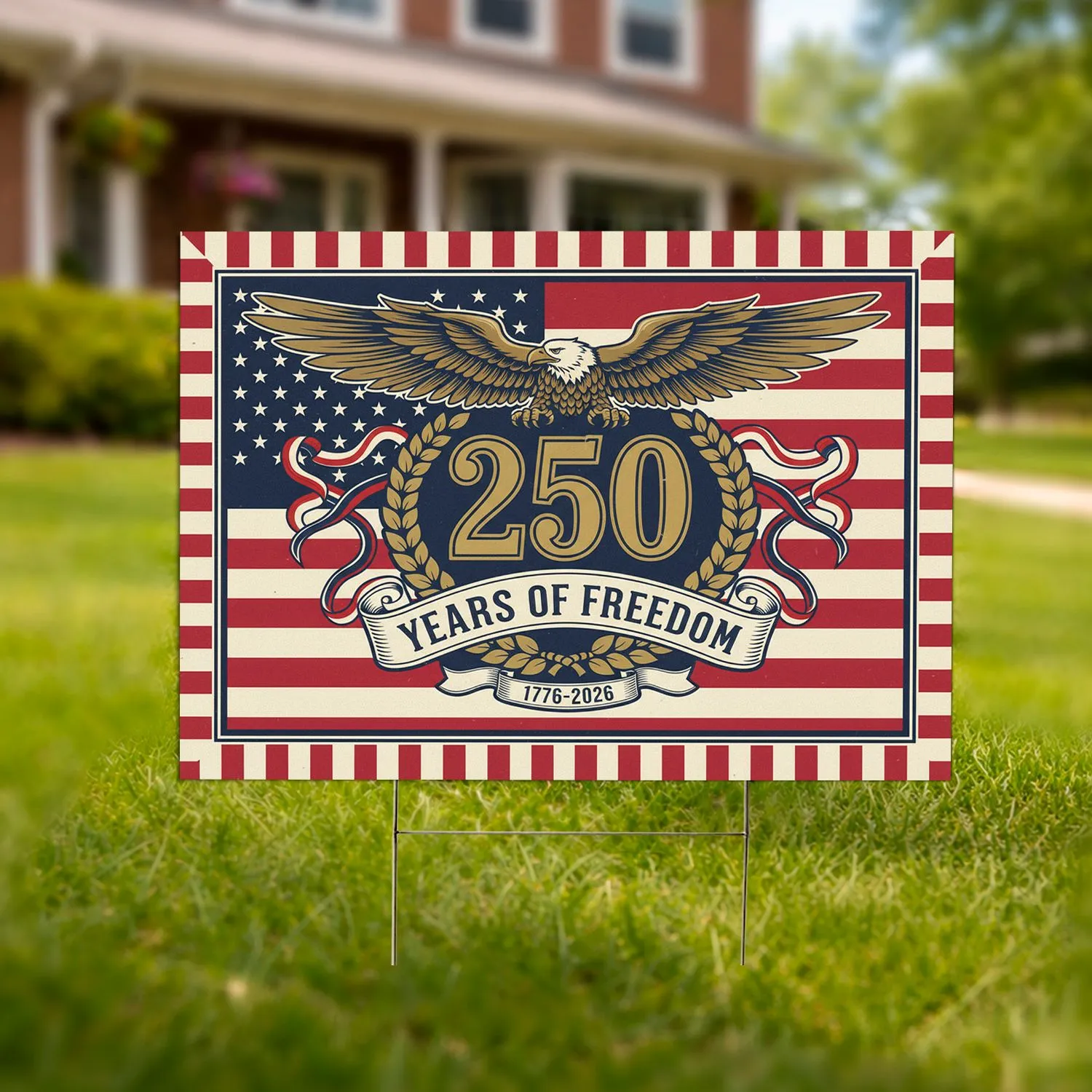 Bald Eagle American Flag 250th Anniversary - USA 1776-2026 Years of Freedom Yard Sign - 1