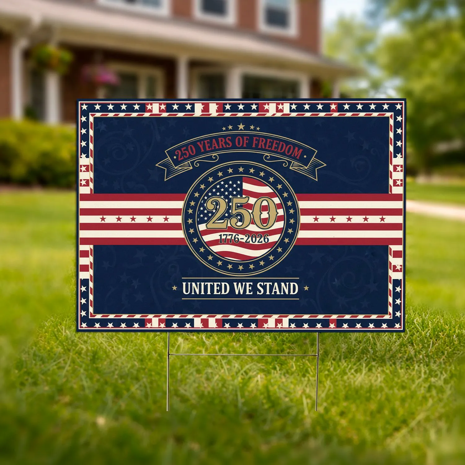 USA 250 Years of Freedom 1776-2026 American Flag Design - Independence Day Display Yard Sign - 1