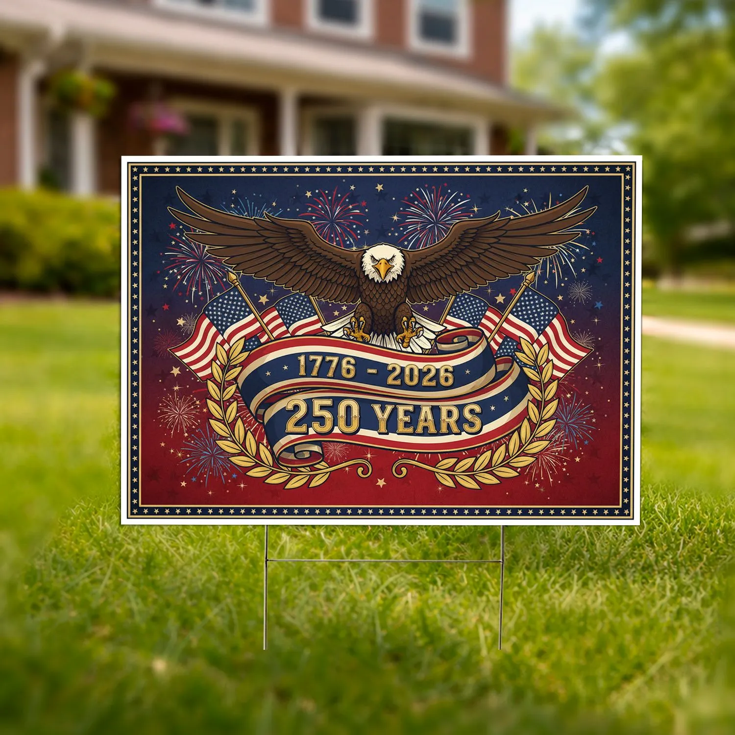 Bald Eagle American Flag 1776-2026 USA 250th Anniversary Patriotic Celebration for Veterans Yard Sign - 1