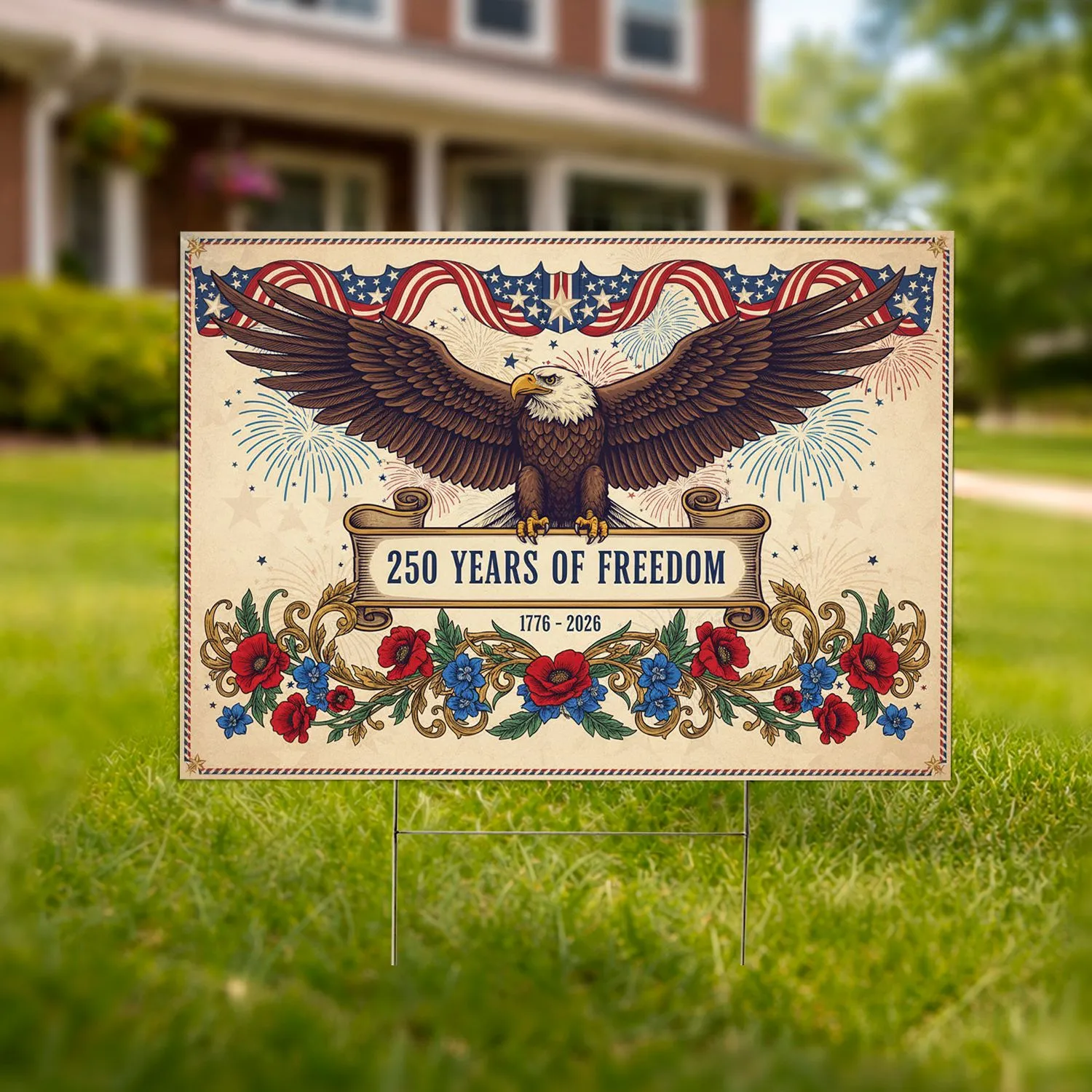 Bald Eagle 250 Years of Freedom 1776-2026 - USA Patriotic Flag Anniversary Independence Day Yard Sign - 1