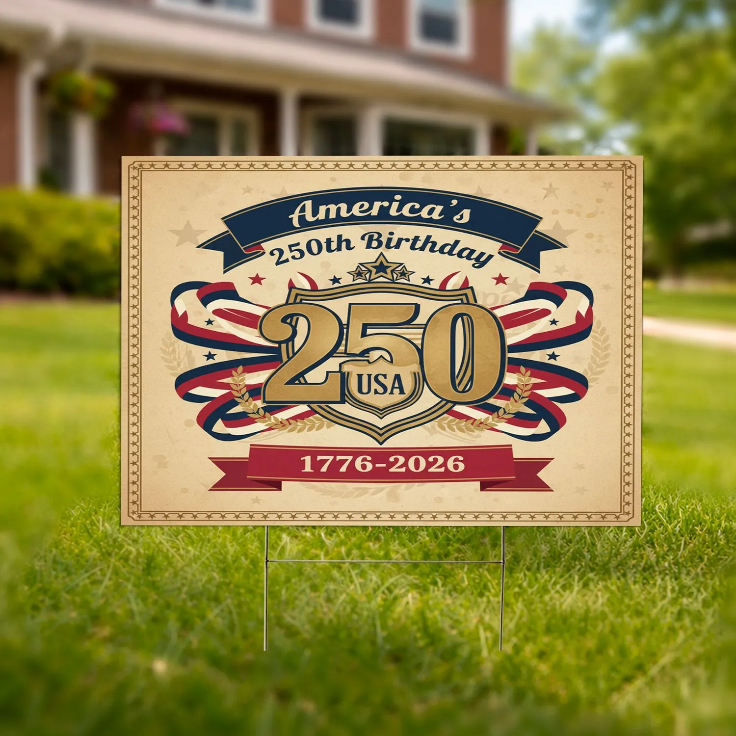America 250th Birthday 1776-2026 - USA Patriotic Shield Emblem Independence Day Yard Sign - 1