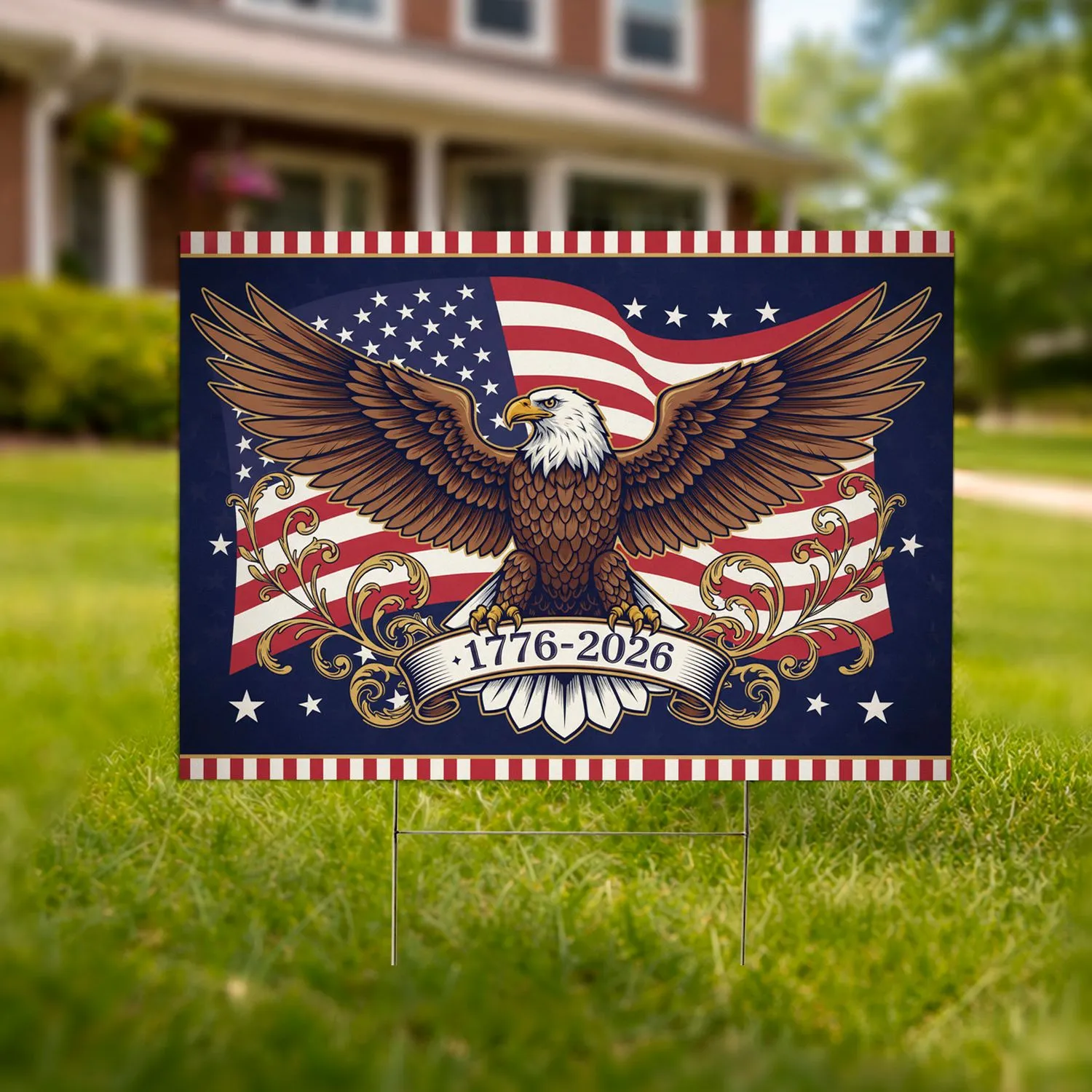Bald Eagle American Flag 1776-2026 - USA 250th Anniversary Independence Day Yard Sign - 1