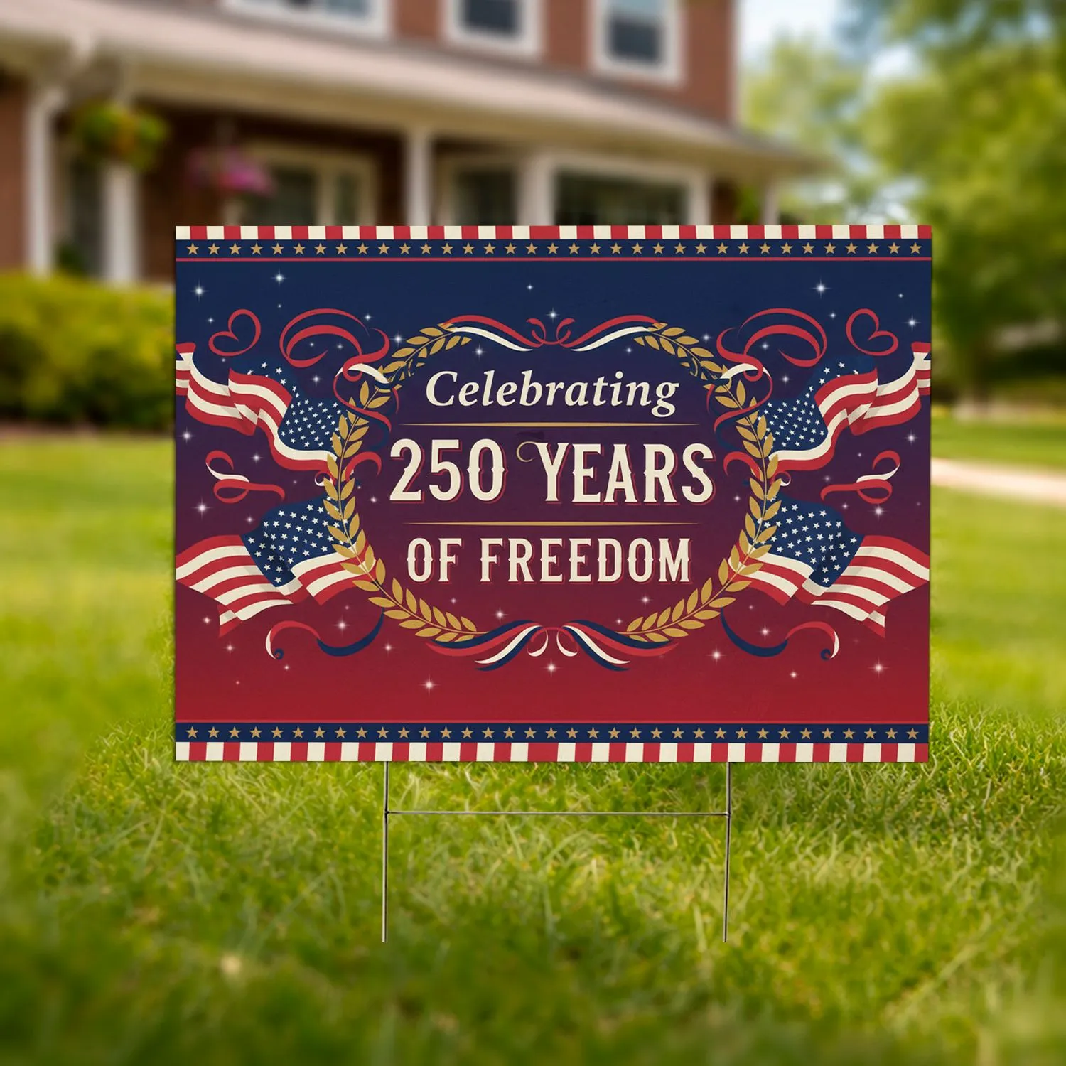 250 Years of Freedom American Flag Laurel - USA 250th Anniversary Patriotic Display Yard Sign - 1