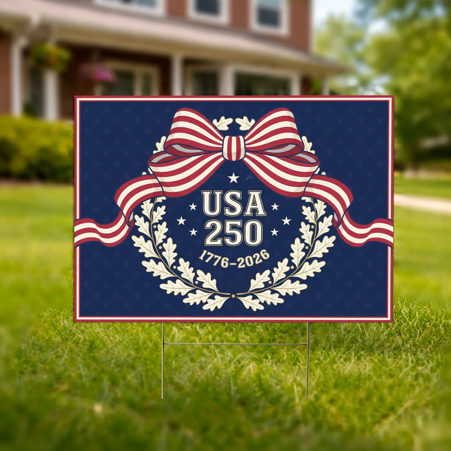 USA 250 Patriotic Wreath Bow 1776-2026 - America's 250th Anniversary Independence Day Yard Sign - 1