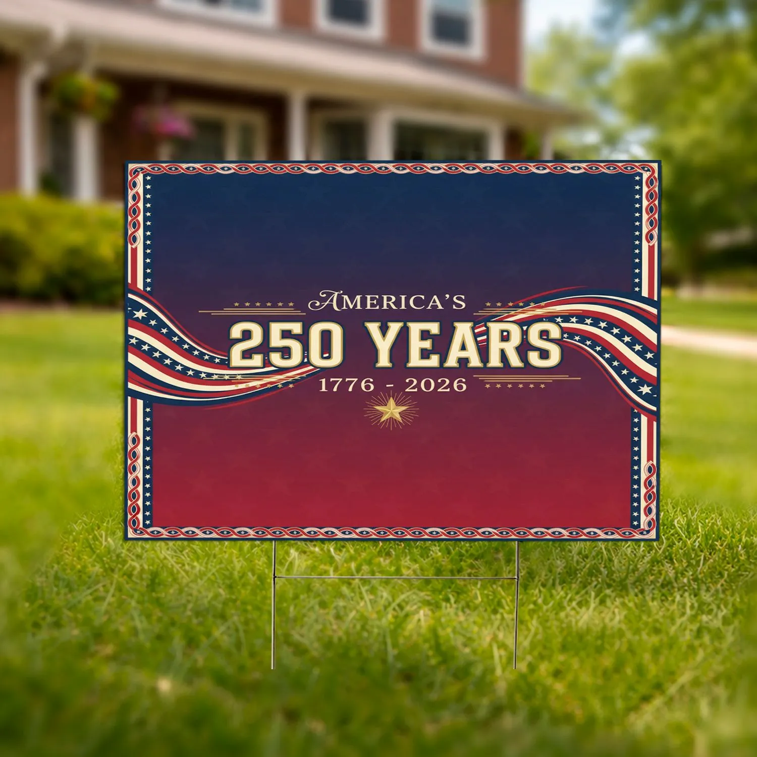 America's 250 Years 1776-2026 Patriotic Stars Stripes Star Emblem - USA 250th Anniversary Yard Sign - 1