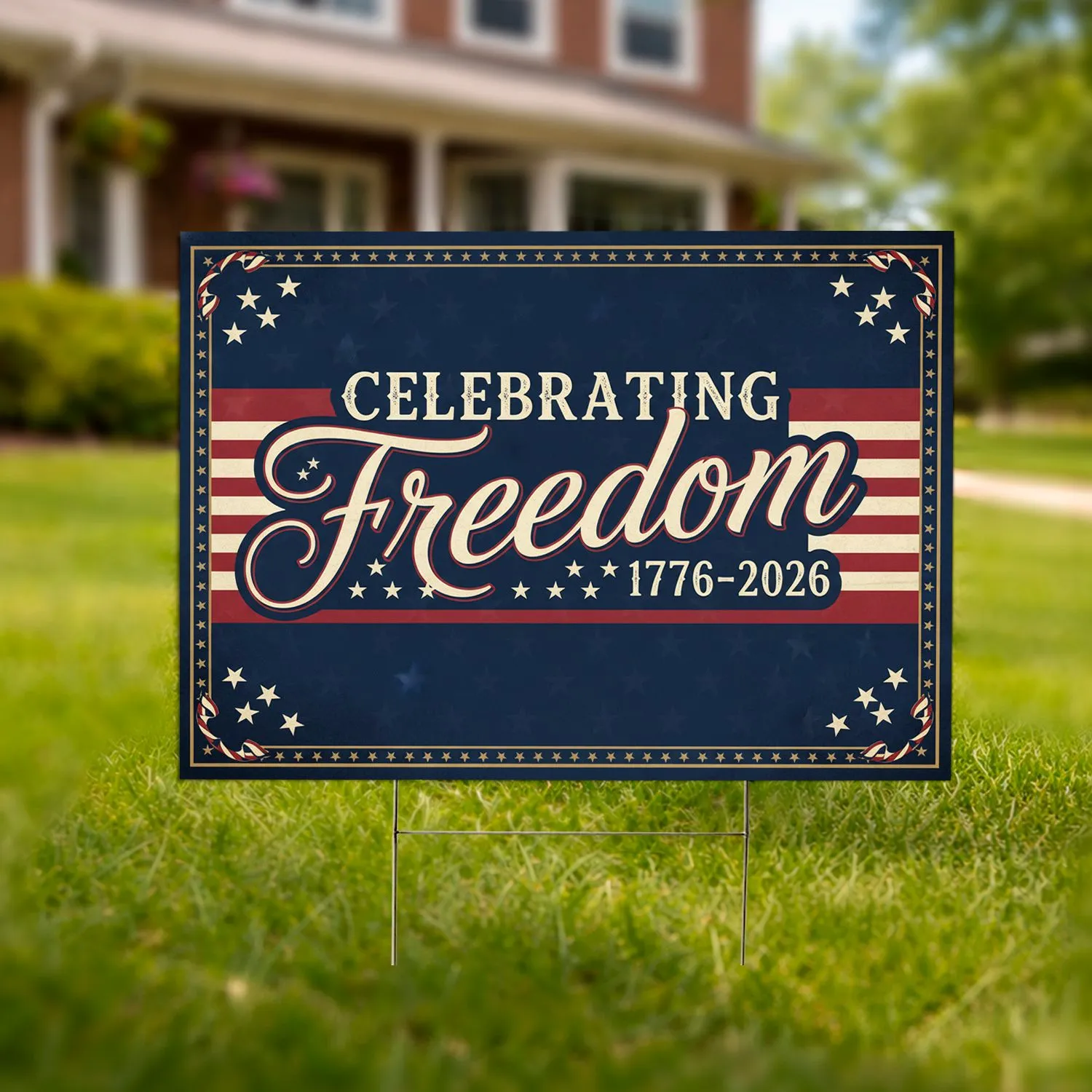 Celebrating Freedom 1776-2026 America 250th Anniversary Patriotic Stripes Stars Yard Sign - 1