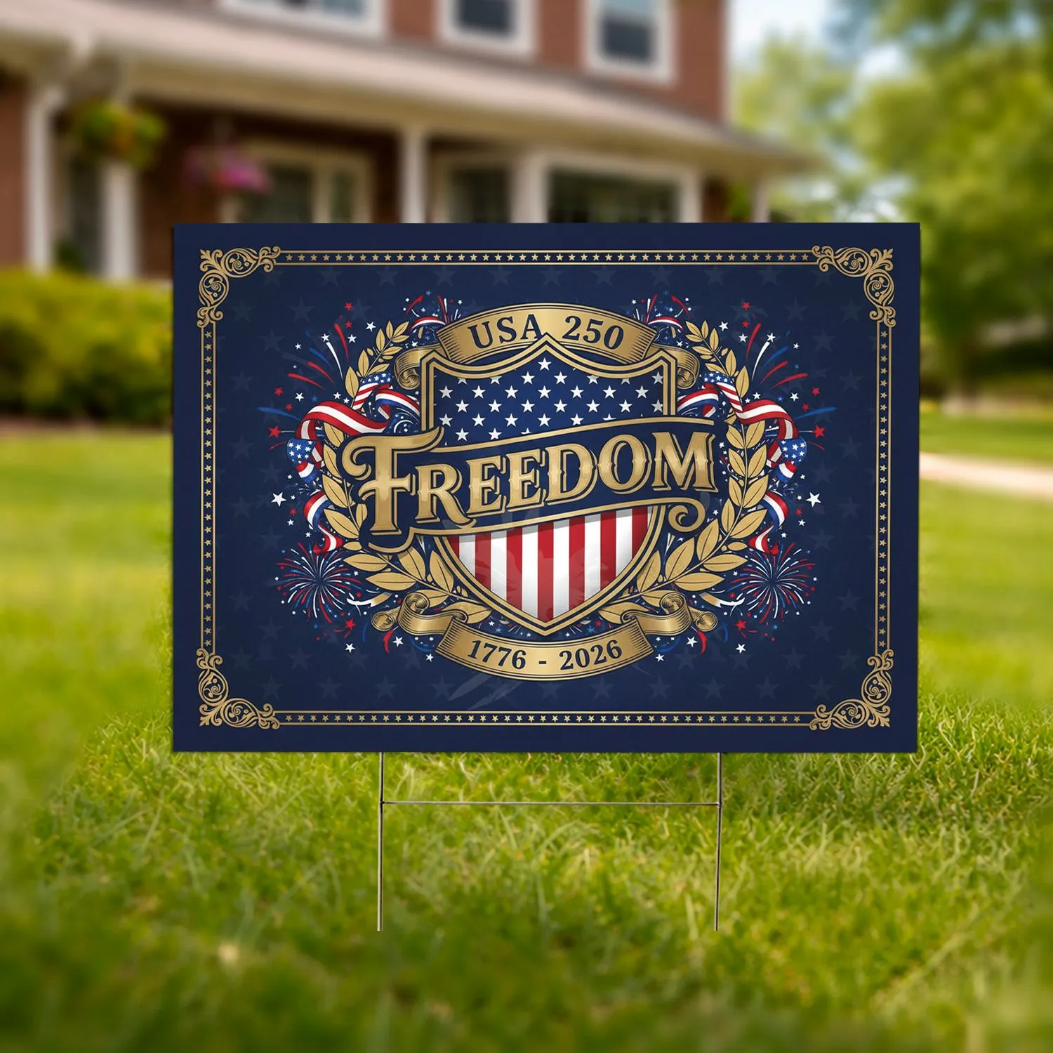 Freedom Shield USA 250th Anniversary 1776-2026 - Patriotic History Celebration Gift Yard Sign - 1