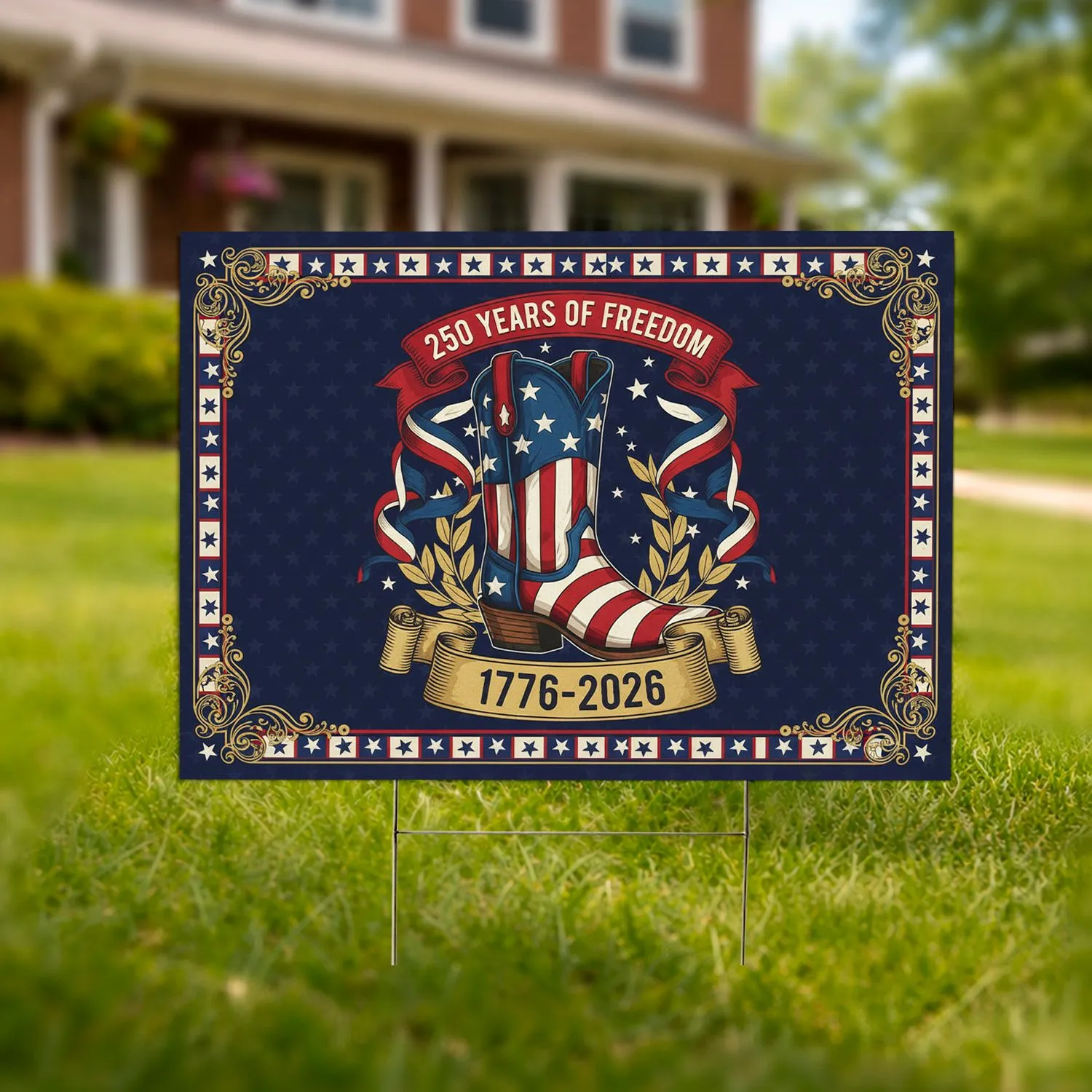 Patriotic Americana Cowboy Boot 1776-2026 - USA 250th Anniversary Freedom Celebration Yard Sign - 1