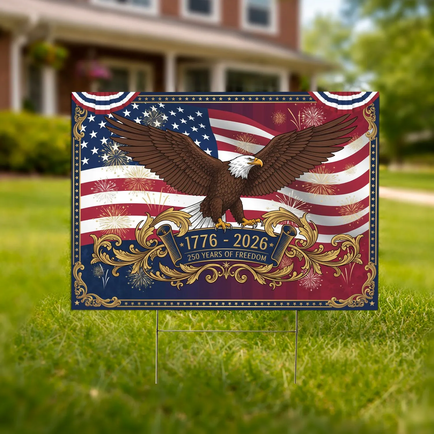 Bald Eagle American Flag 1776-2026 - USA 250th Anniversary Independence Day For Veterans Yard Sign - 1