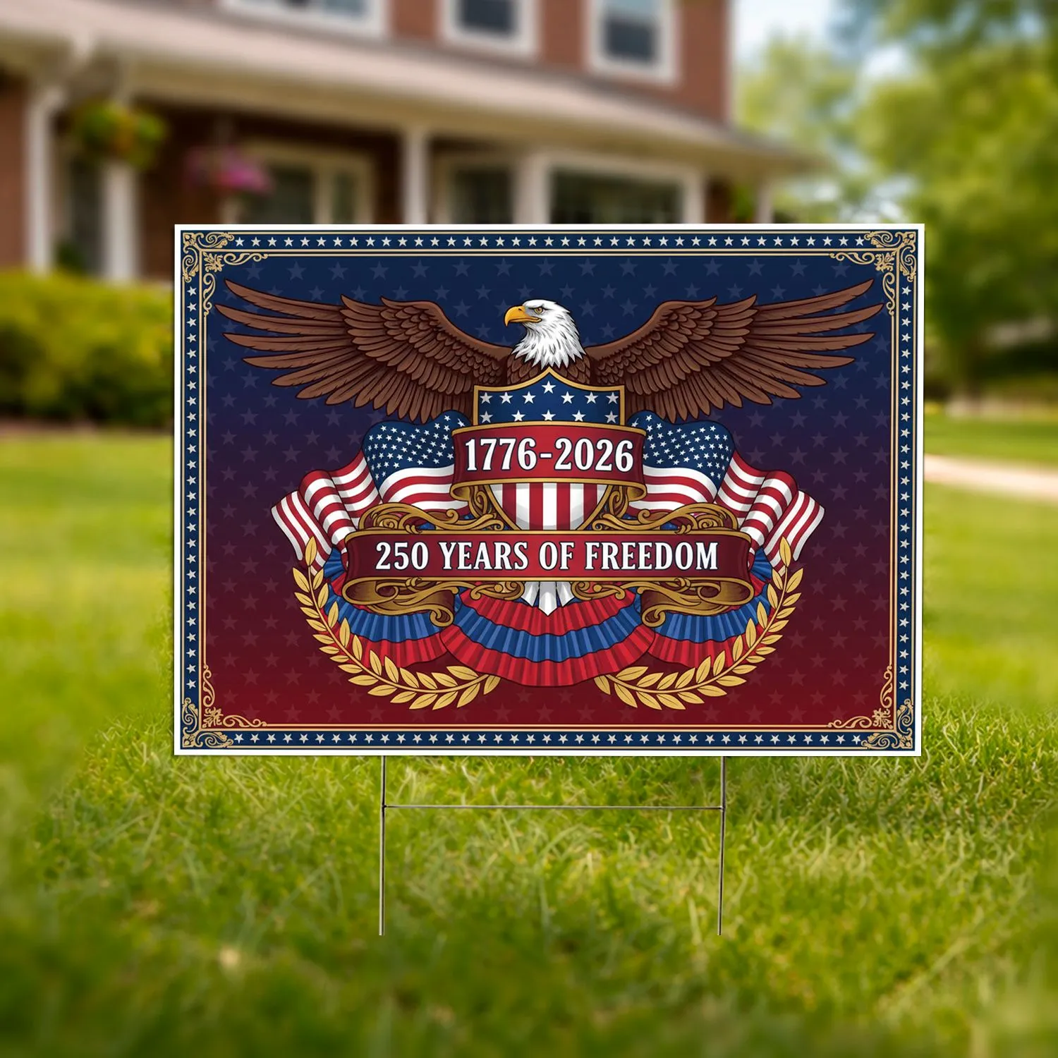 Bald Eagle American Flag Shield 1776-2026 - USA 250th Anniversary Gift for Veterans Yard Sign - 1
