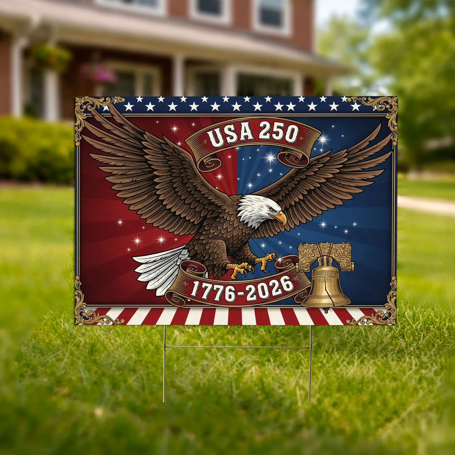 Bald Eagle USA 250 American Flag 1776-2026 - 250th Anniversary American Heritage Yard Sign - 1