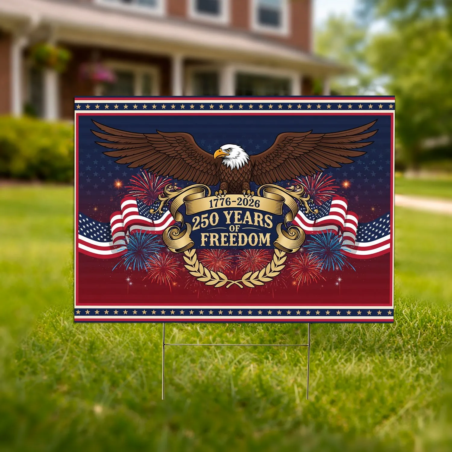 Patriotic Bald Eagle American Flag - USA 250th Anniversary 1776-2026 Celebration Yard Sign - 1
