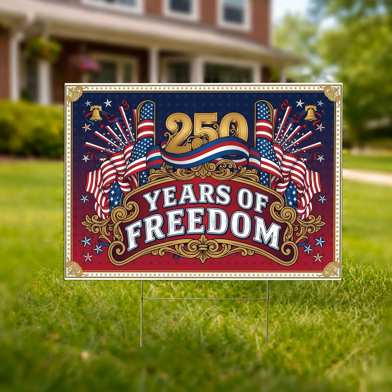 250 Years of Freedom American Flag Liberty Bell 1776-2026 USA Patriotic Anniversary Yard Sign - 1