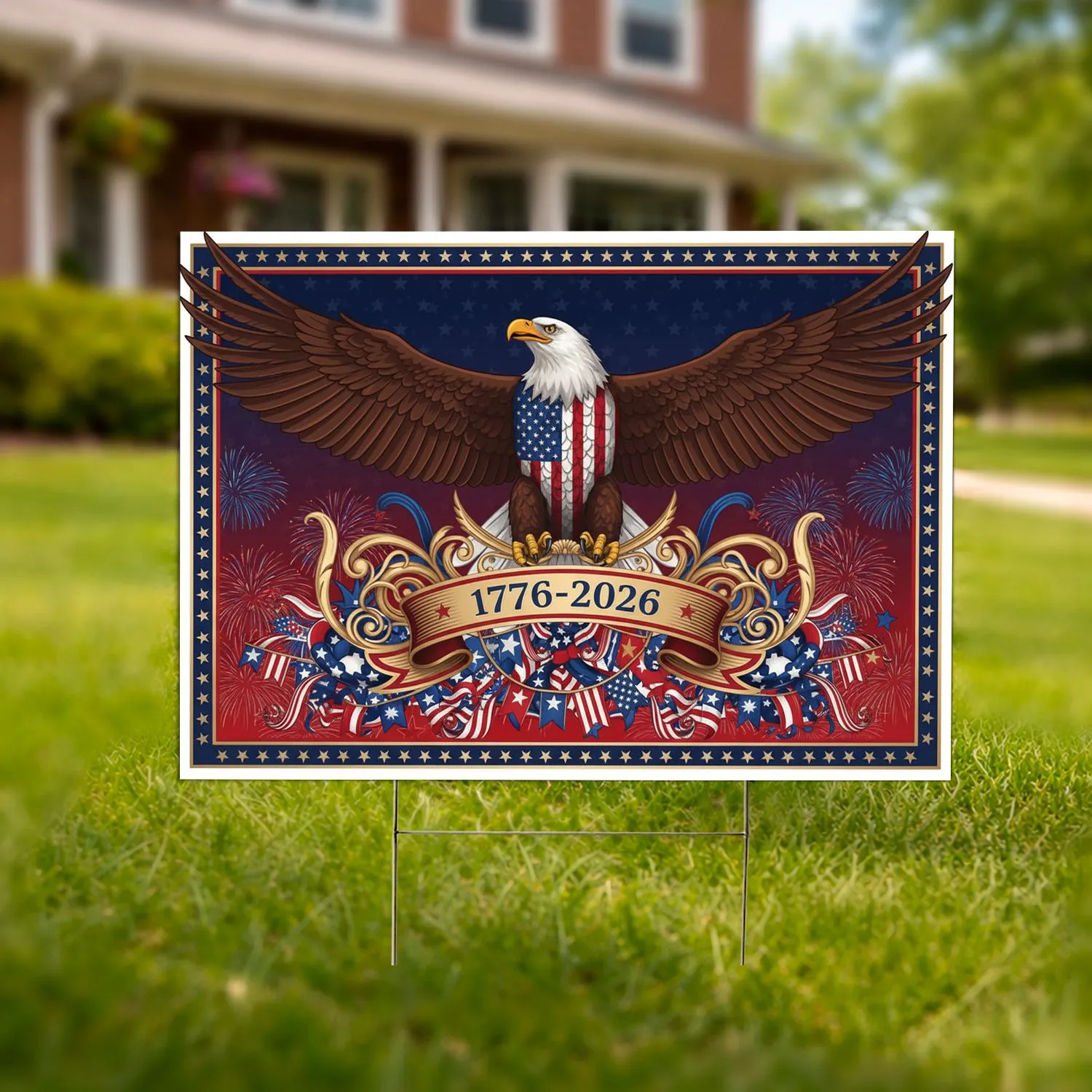 Bald Eagle American Flag 1776-2026 - USA 250th Anniversary Independence Day Celebration Yard Sign - 1