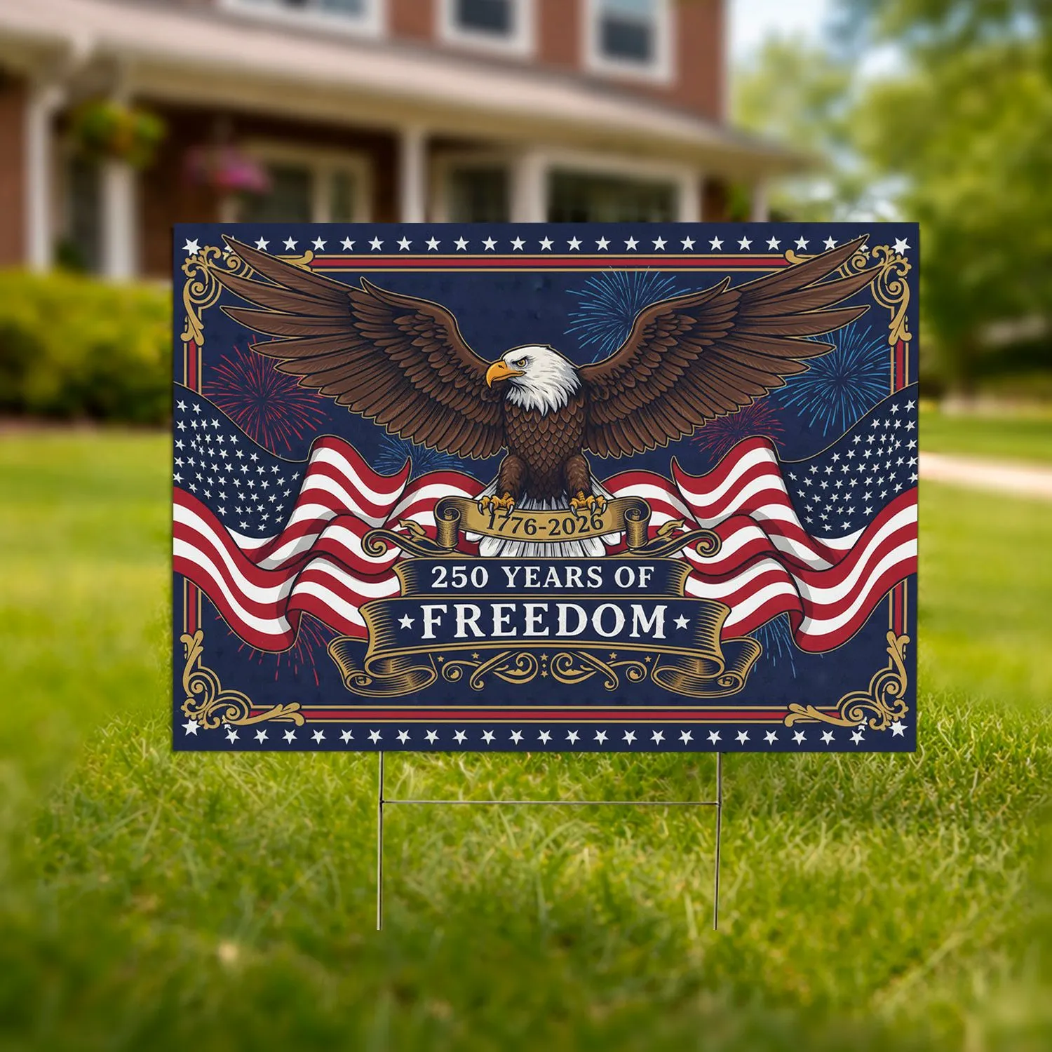 Bald Eagle American Flag 1776-2026 - USA 250 Years of Freedom Independence Day Gift for Veterans Yard Sign - 1