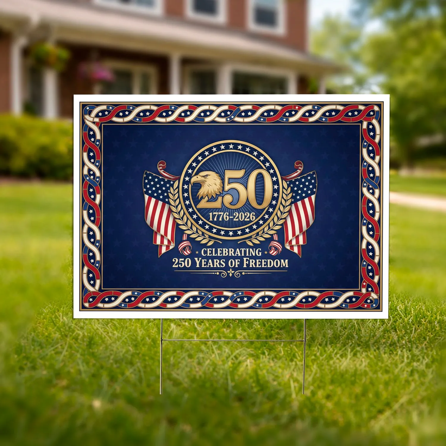 Bald Eagle 250 Emblem 1776-2026 Patriotic Ribbons - USA 250th Anniversary Freedom Celebration Yard Sign - 1