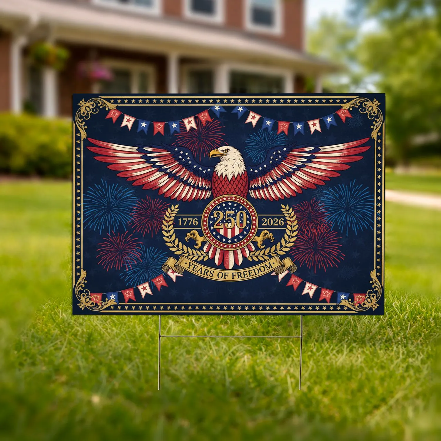 Bald Eagle American Flag 1776-2026 - USA 250th Anniversary Years of Freedom Yard Sign - 1