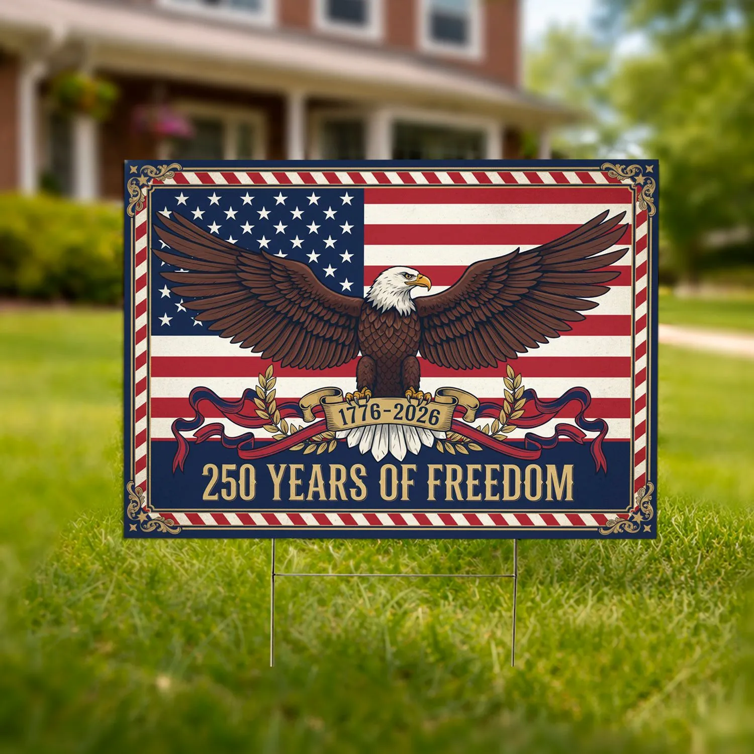 Bald Eagle American Flag 1776-2026 - USA 250th Anniversary Independence Day Gift for Veterans Yard Sign - 1