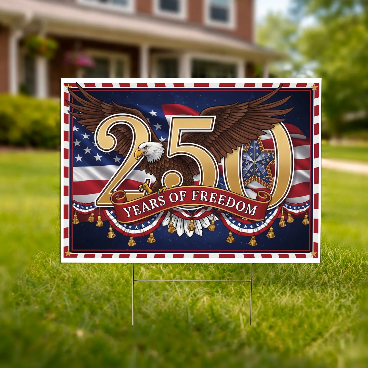 Bald Eagle American Flag 1776-2026 - USA 250th Anniversary Years of Freedom Yard Sign - 1