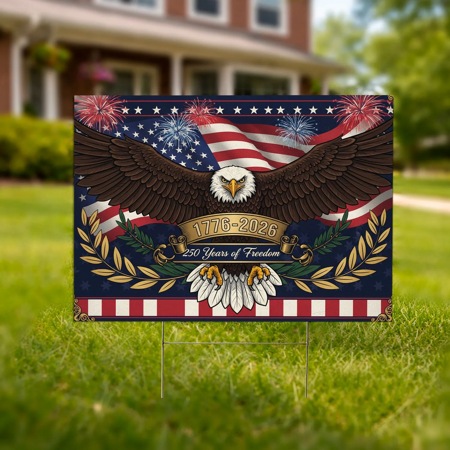 Bald Eagle American Flag 1776-2026 - USA 250th Anniversary Patriotic Design Yard Sign - 1