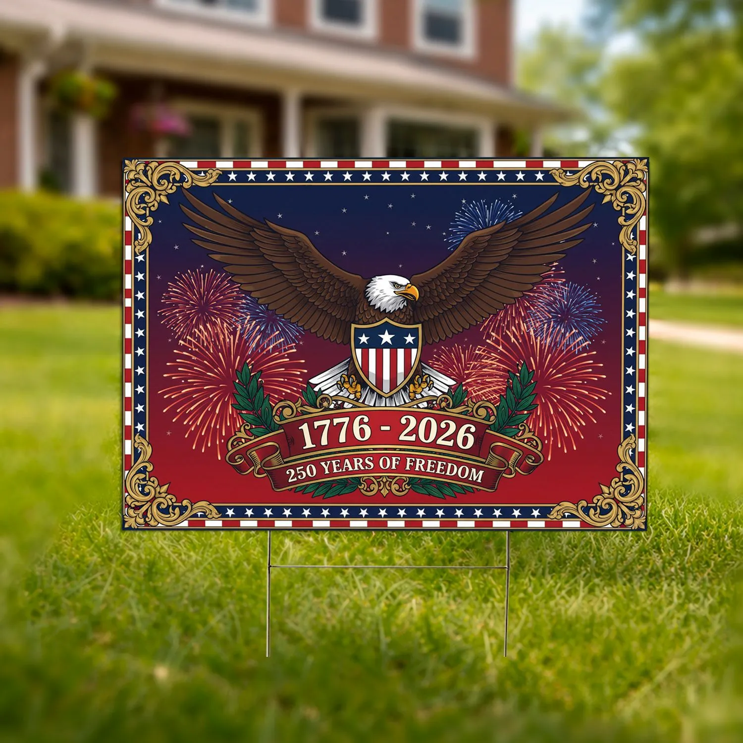 Bald Eagle American Flag Shield 1776-2026 - USA 250th Anniversary Independence Day Yard Sign - 1