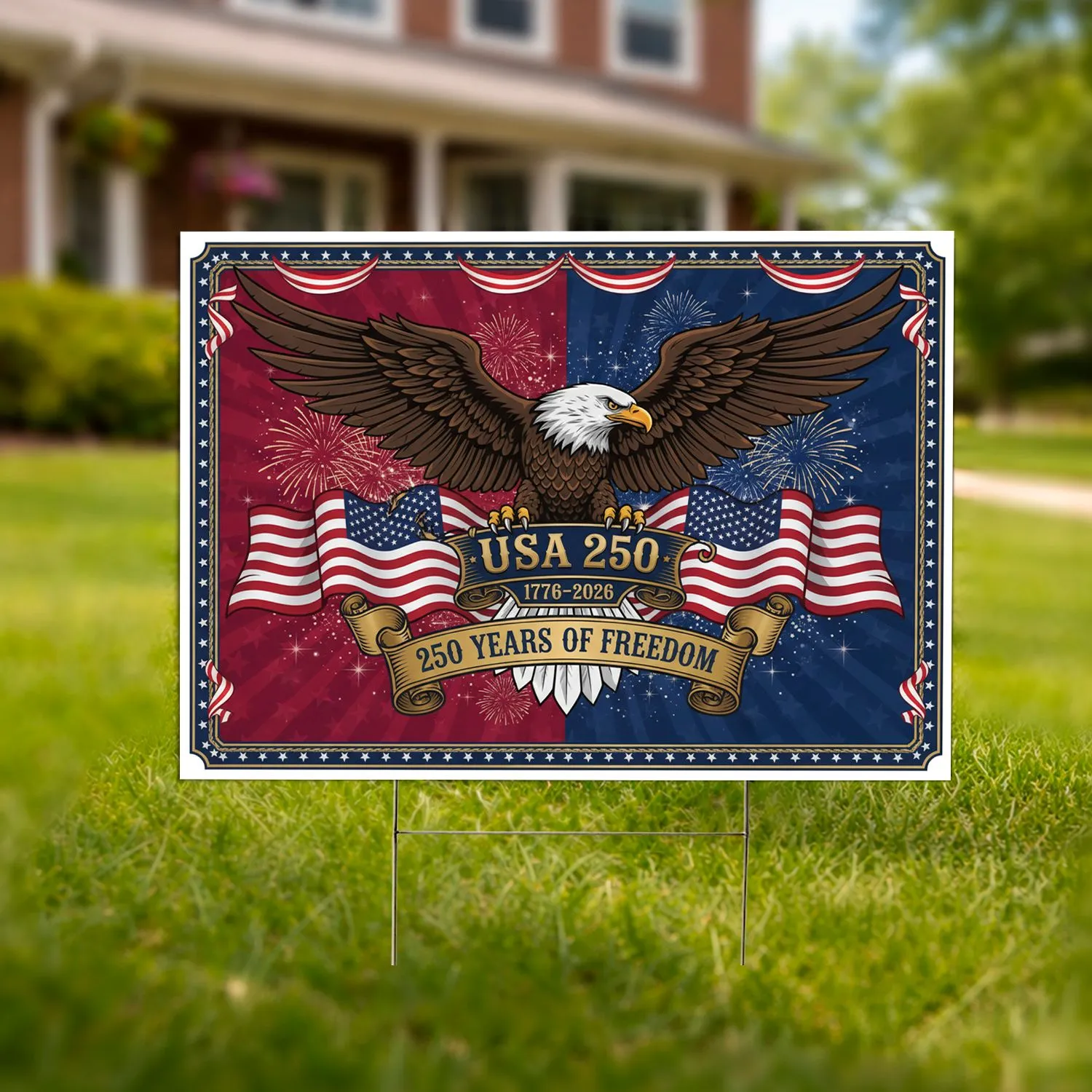 Bald Eagle American Flag 1776-2026 USA 250th Anniversary Independence Day Gift for Dad Yard Sign - 1