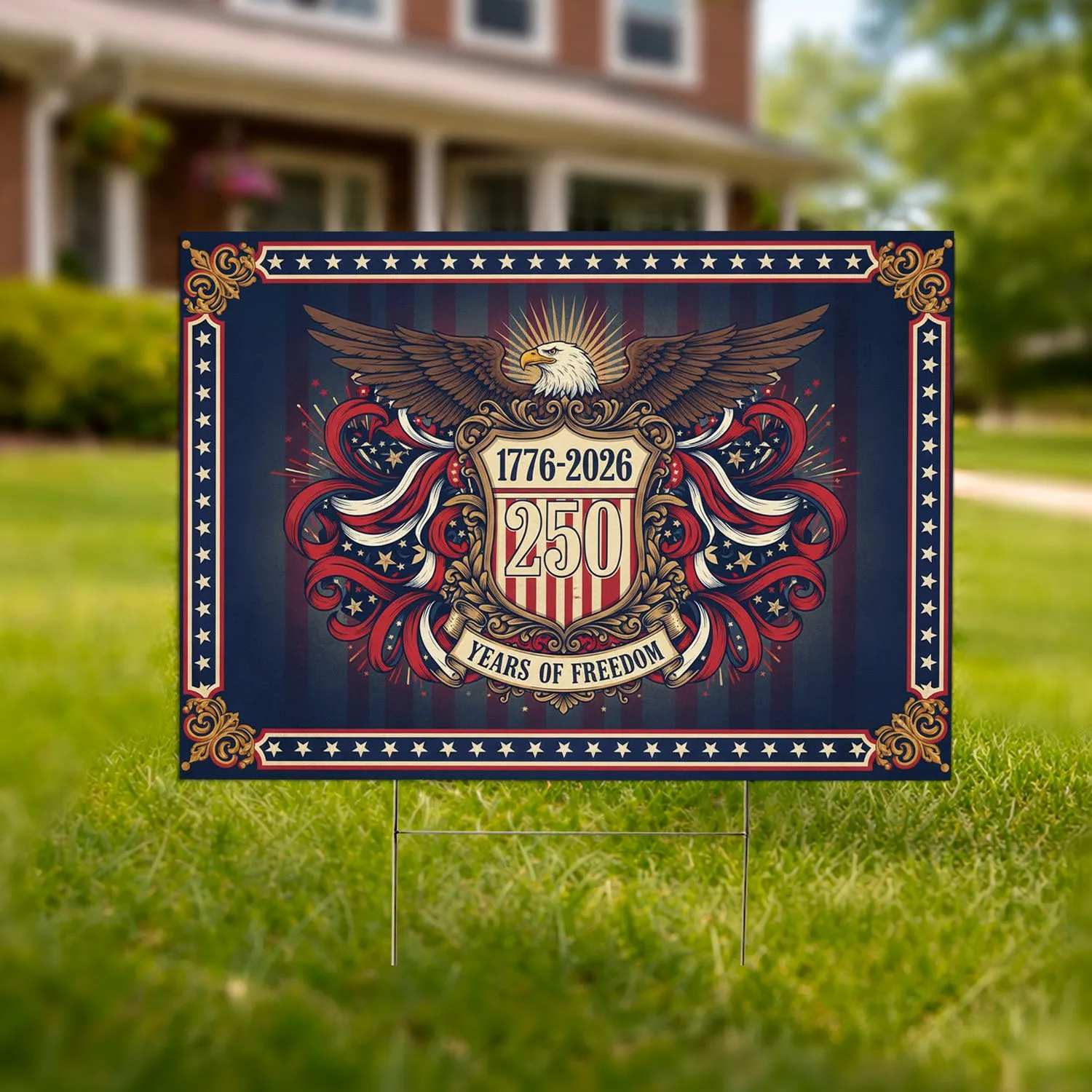Bald Eagle American Flag 1776-2026 USA 250th Anniversary Independence Day Gift Yard Sign - 1