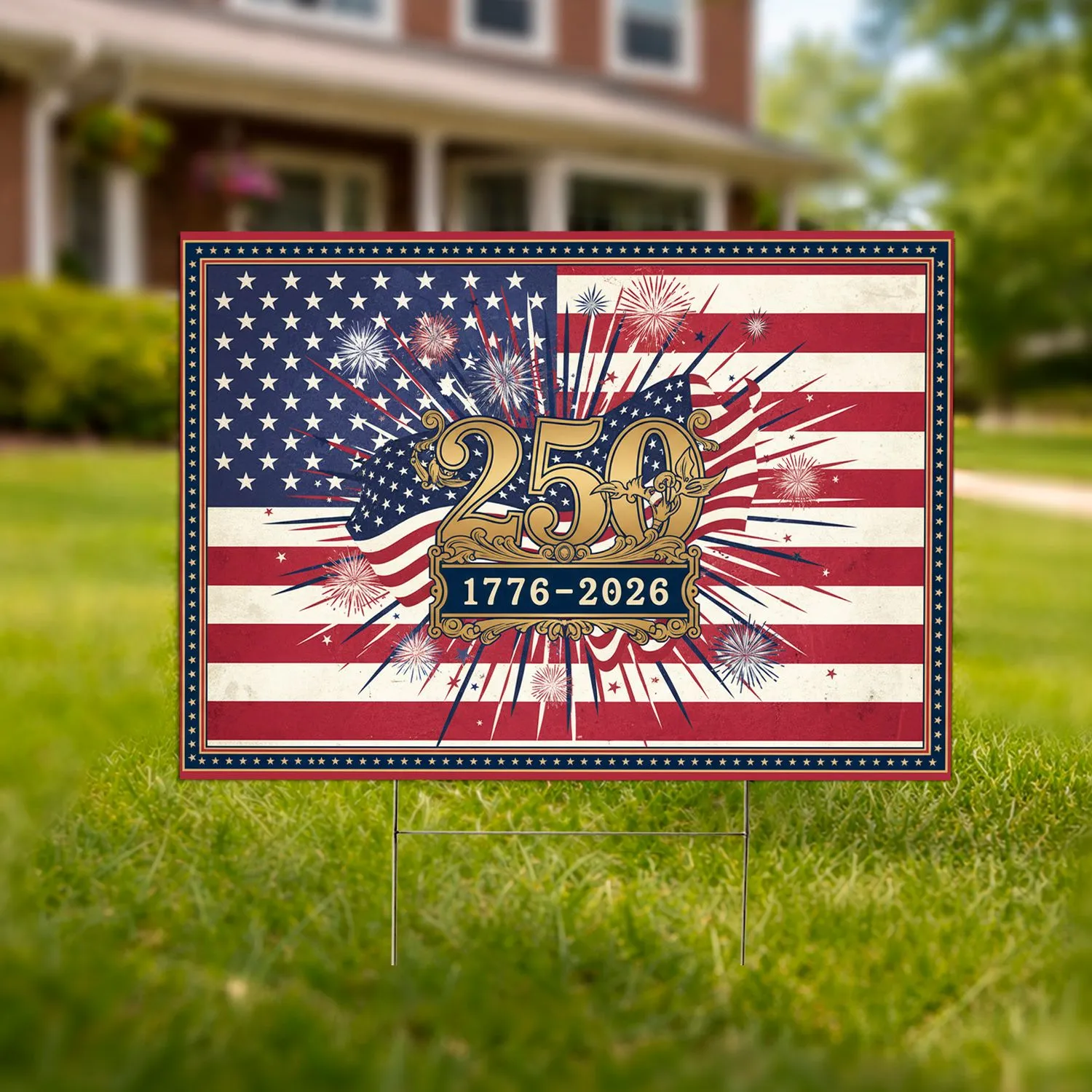 Patriotic 250 Emblem American Flag 1776-2026 - USA 250th Anniversary Freedom Display Yard Sign - 1